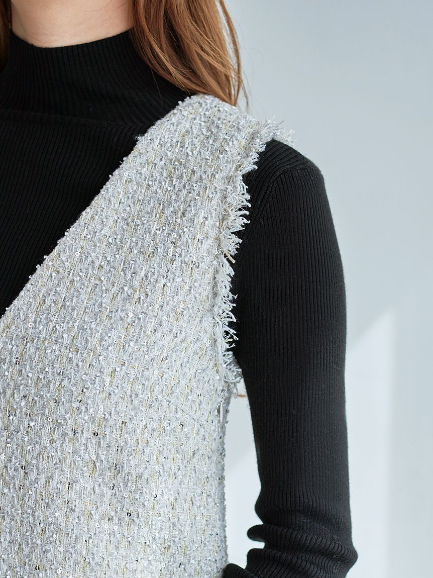 Vネックツイードジャンスカ【カンヘウォン着用】(ミニワンピース