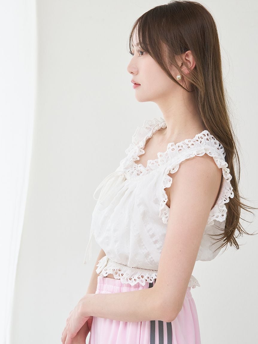 クロップドコットンフリルブラウス(シャツ・ブラウス)｜トップス