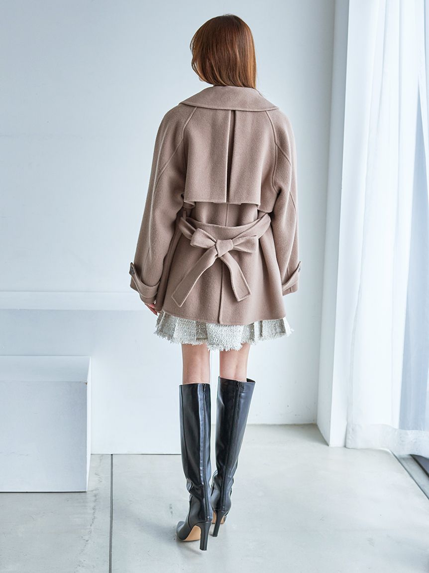 HIGH QUALITY】スカーフ付きウールミドルコート(コート)｜アウター