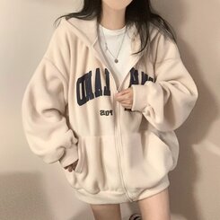 レタリングオーバーフィットフリースジップアップパーカー｜フリース