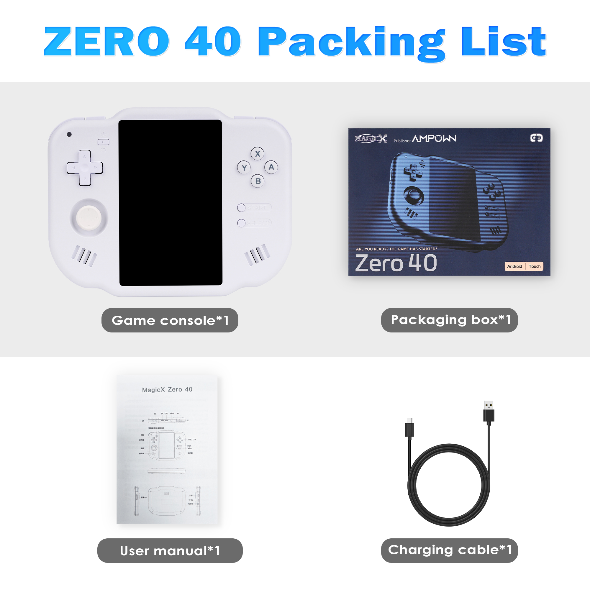 64G]Magicx Zero 40 垂直ハンドヘルドゲームコンソール 4.0インチ