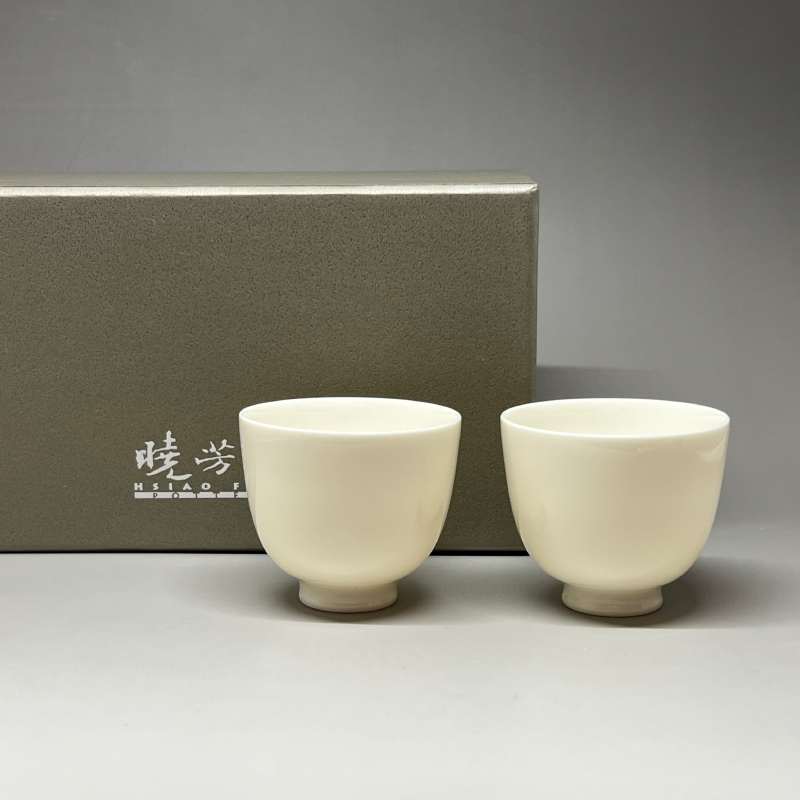 茶香自在】曉芳窯蔡曉芳大師牙白薄胎直口杯對杯禮盒裝