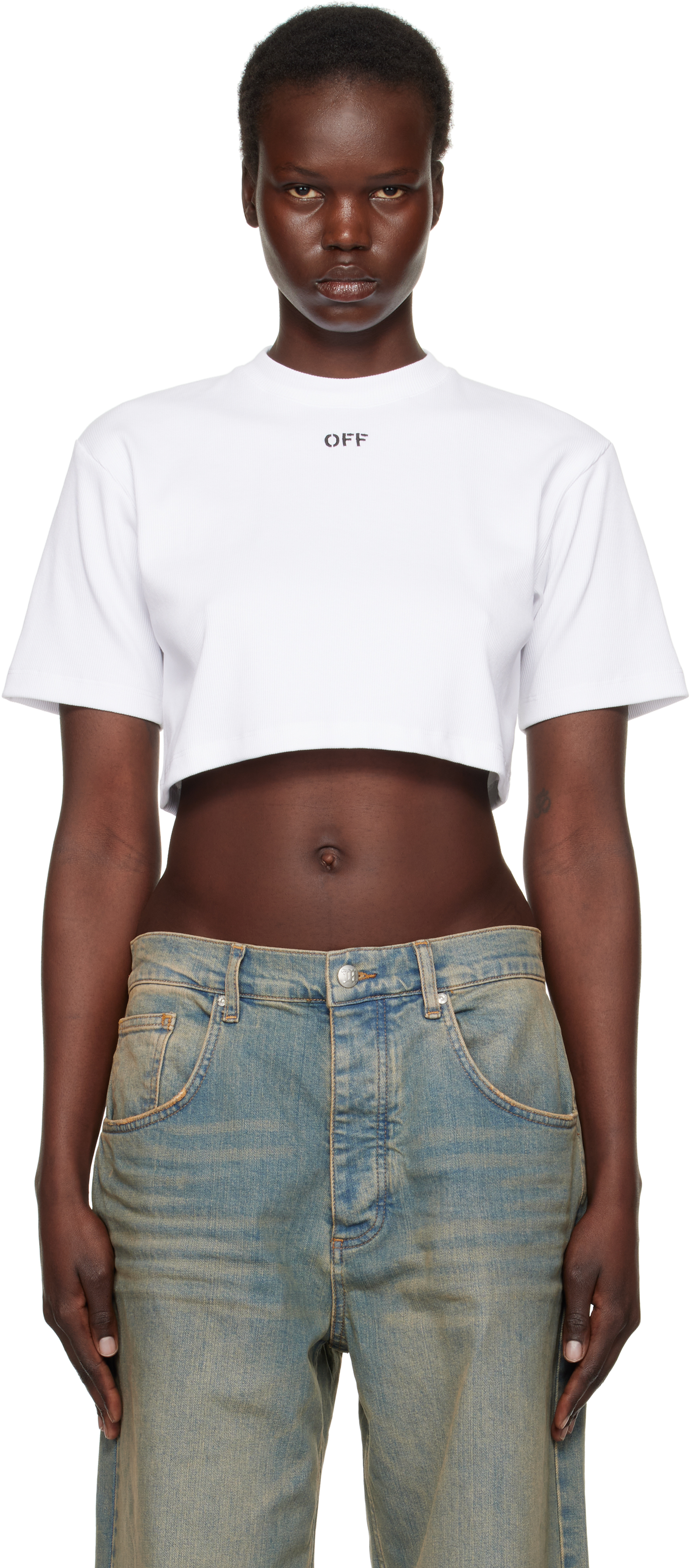 White 'Off' Stamp Rib Cropped T-shirt by Off-White on Sale