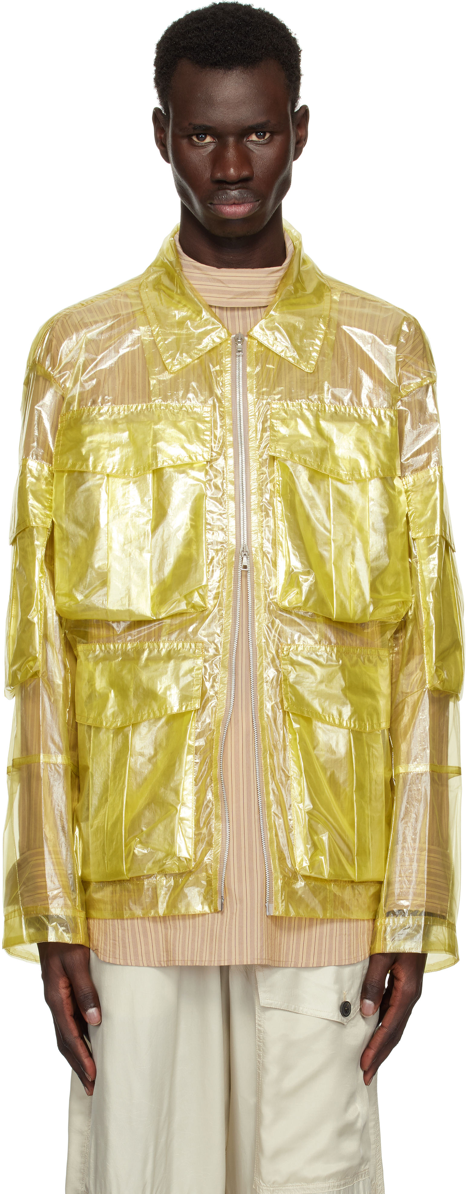 Yellow Overdyed Transparent Jacket by Dries Van Noten on Sale