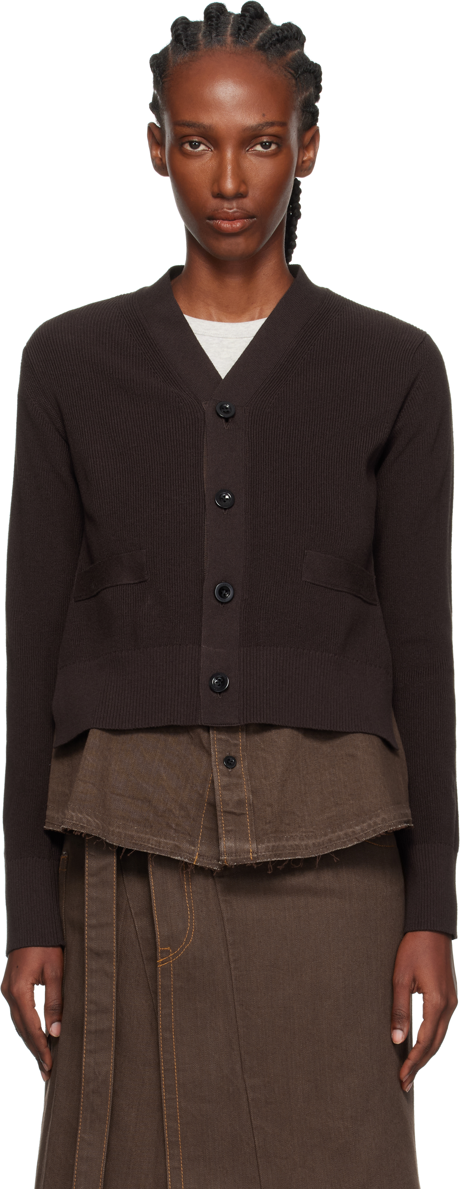 Brown Denim x Knit Cardigan by sacai on Sale