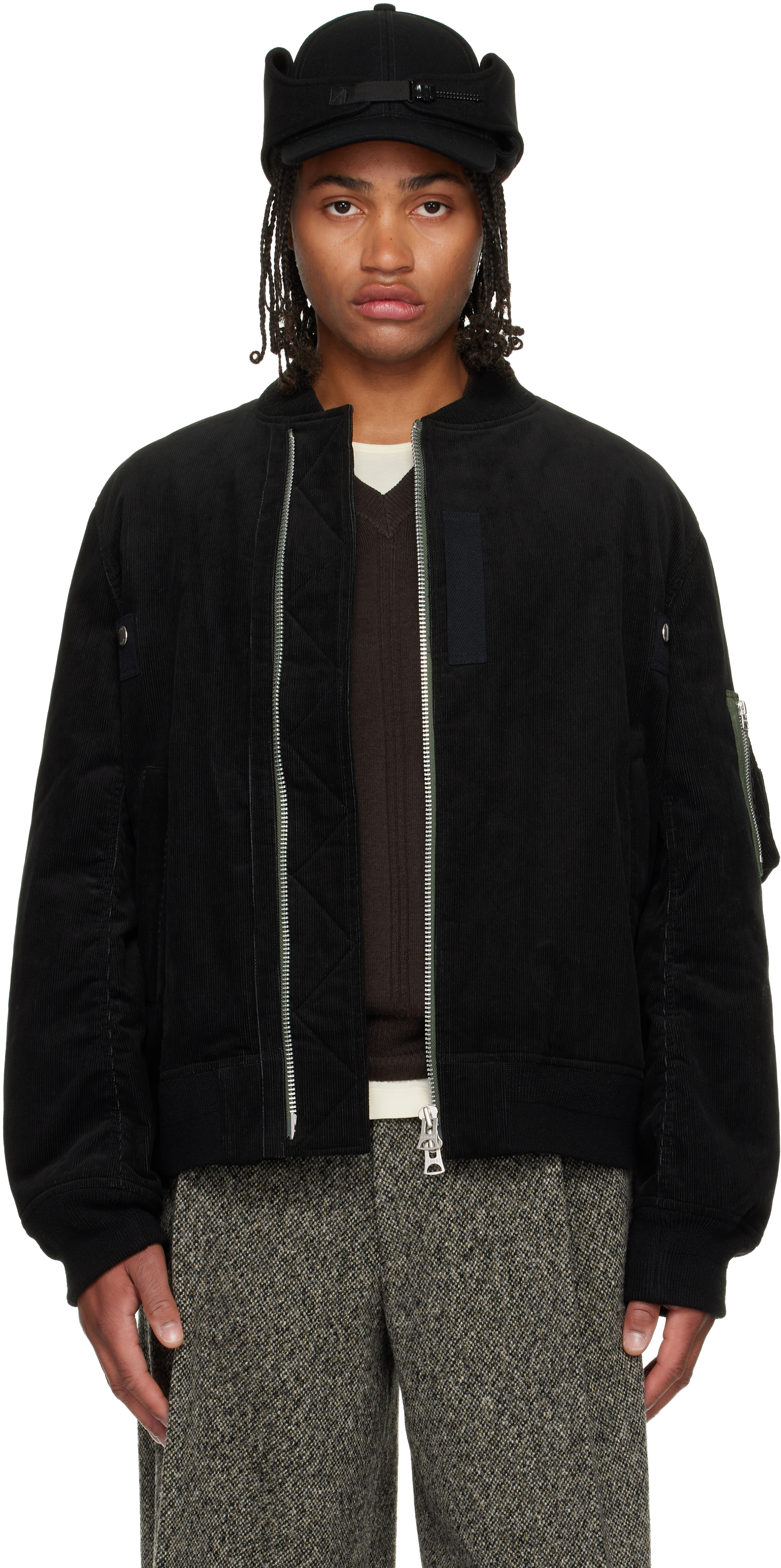 Black Corduroy Blouson Bomber Jacket by sacai on Sale