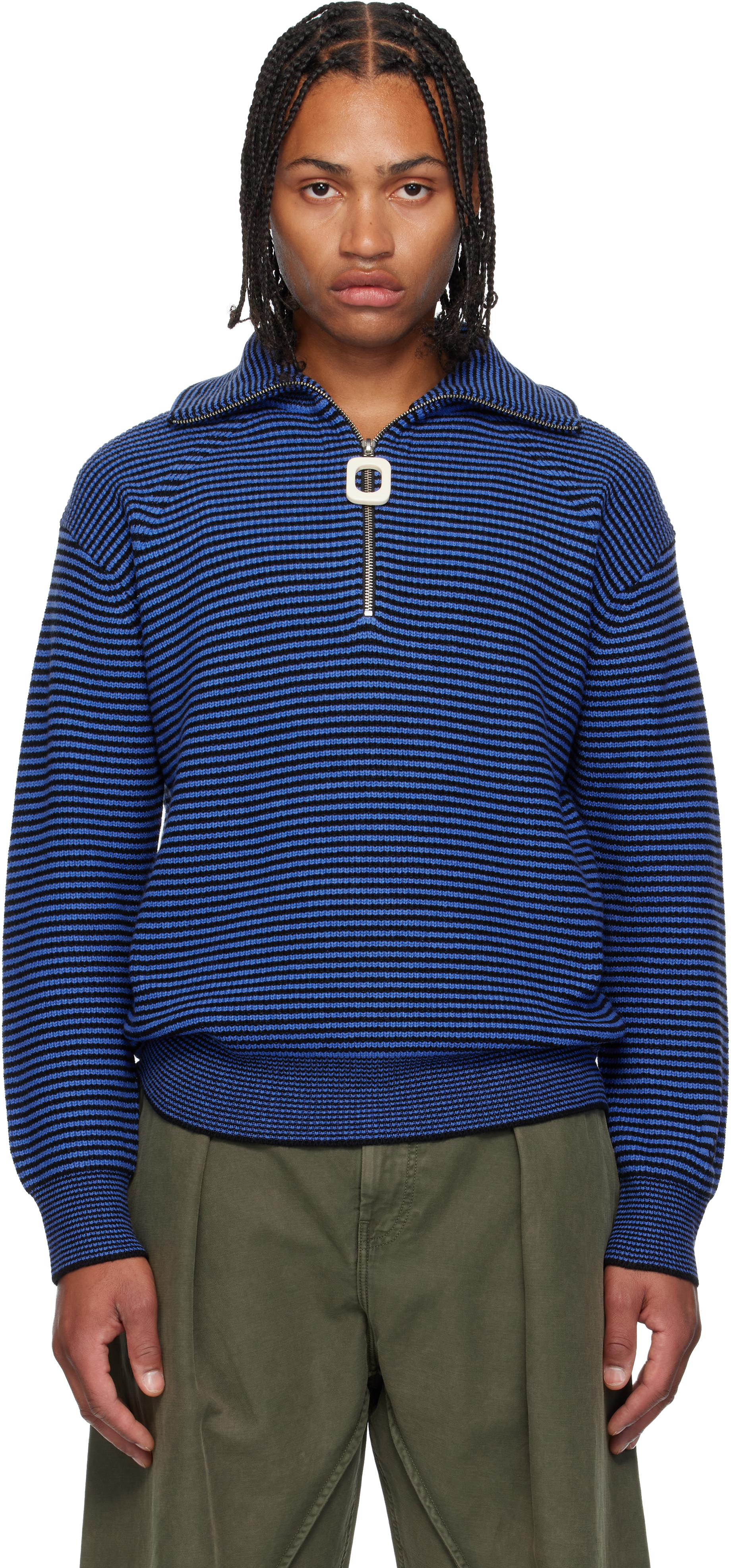 Blue & Black Half Zip Sweater by JW Anderson on Sale
