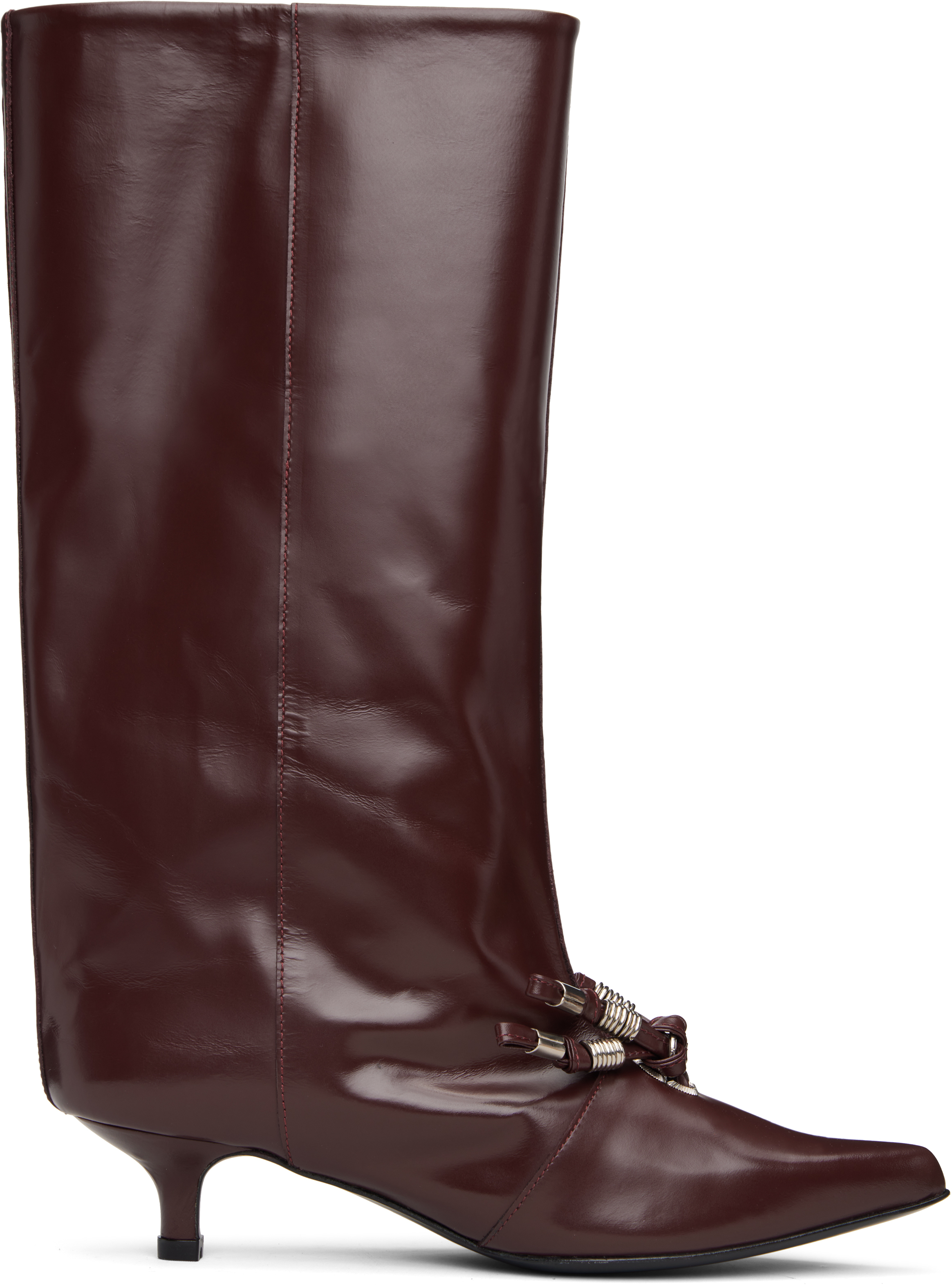 Burgundy Leather Tall Boots by Toga Pulla on Sale