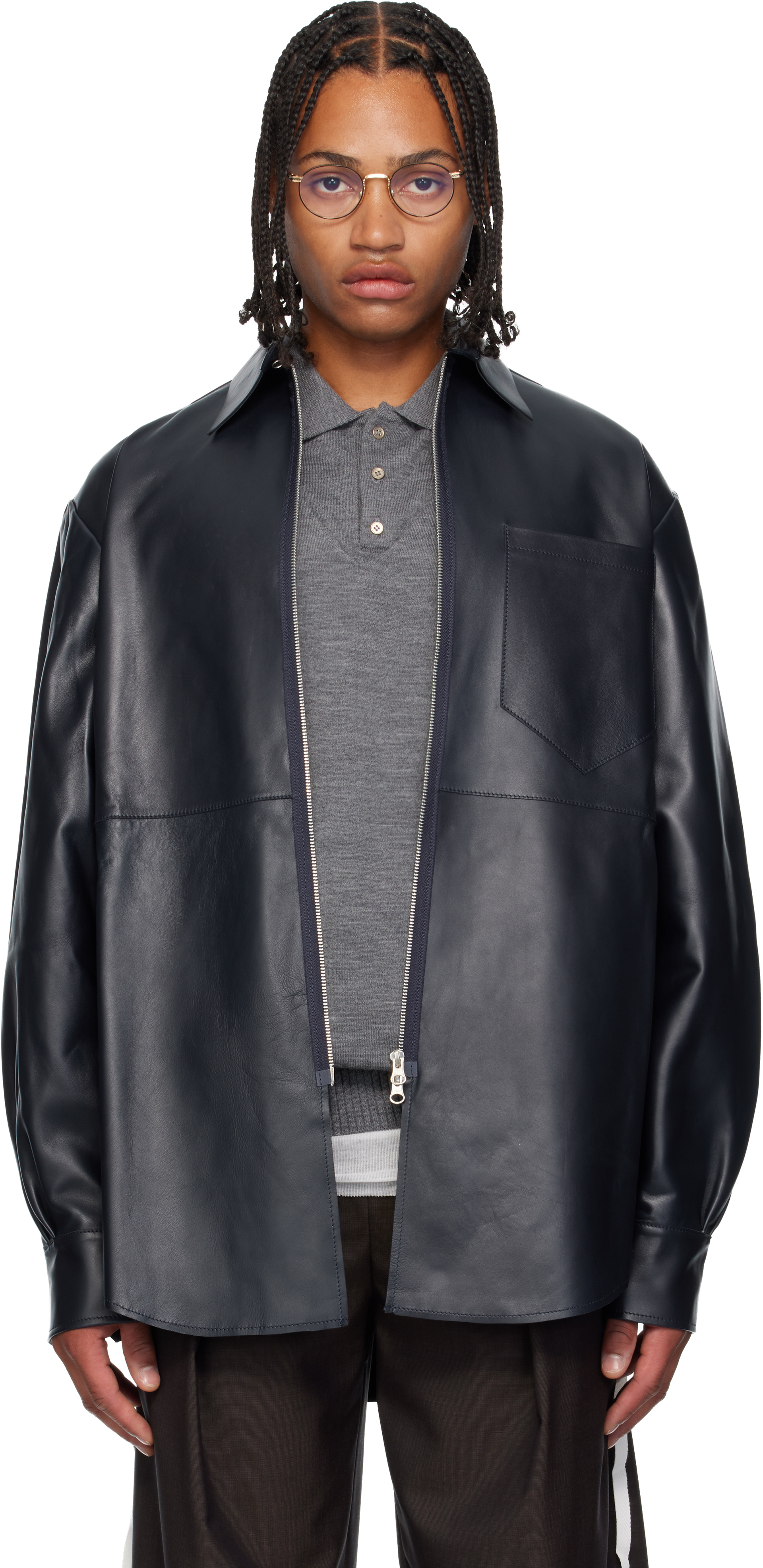 SONIA CARRASCOのネイビー Zipped レザージャケットがセール中