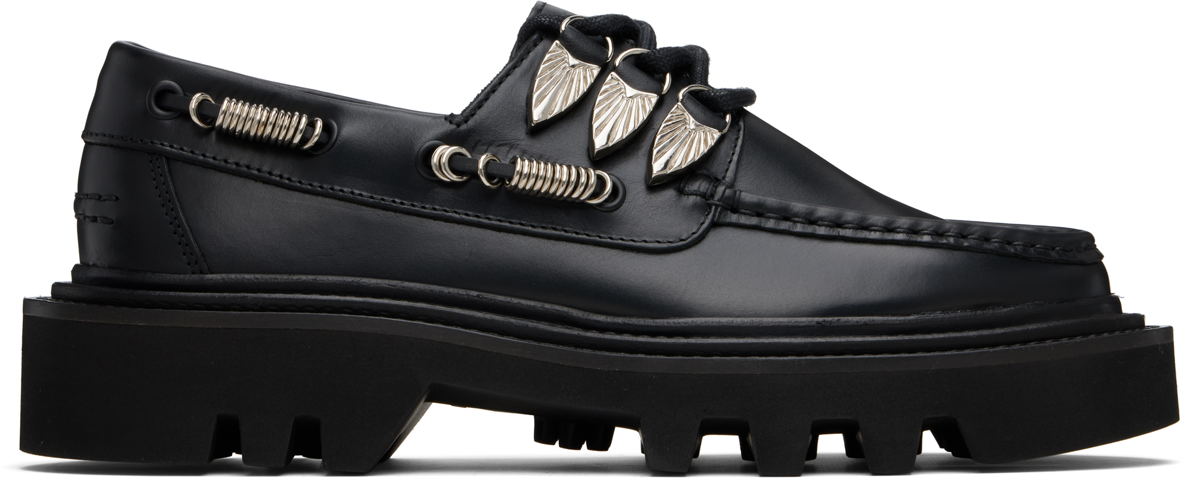 Black Hard Leather Boat Shoes by Toga Virilis on Sale