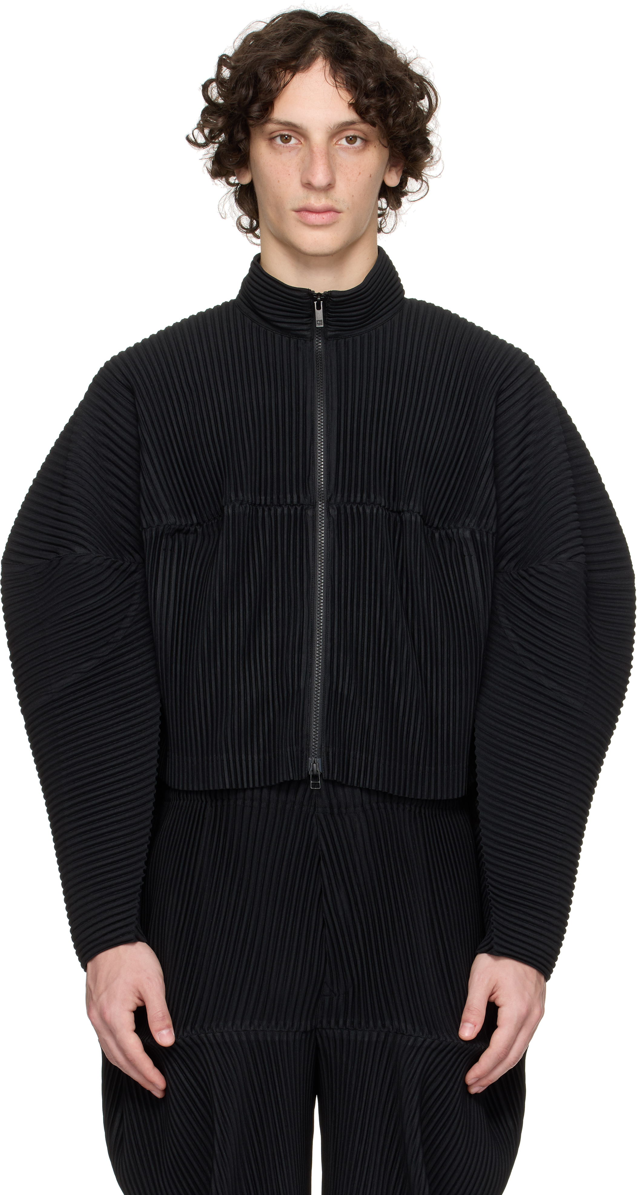 Black Kinetic Sculpture Jacket by HOMME PLISSÉ ISSEY MIYAKE on Sale