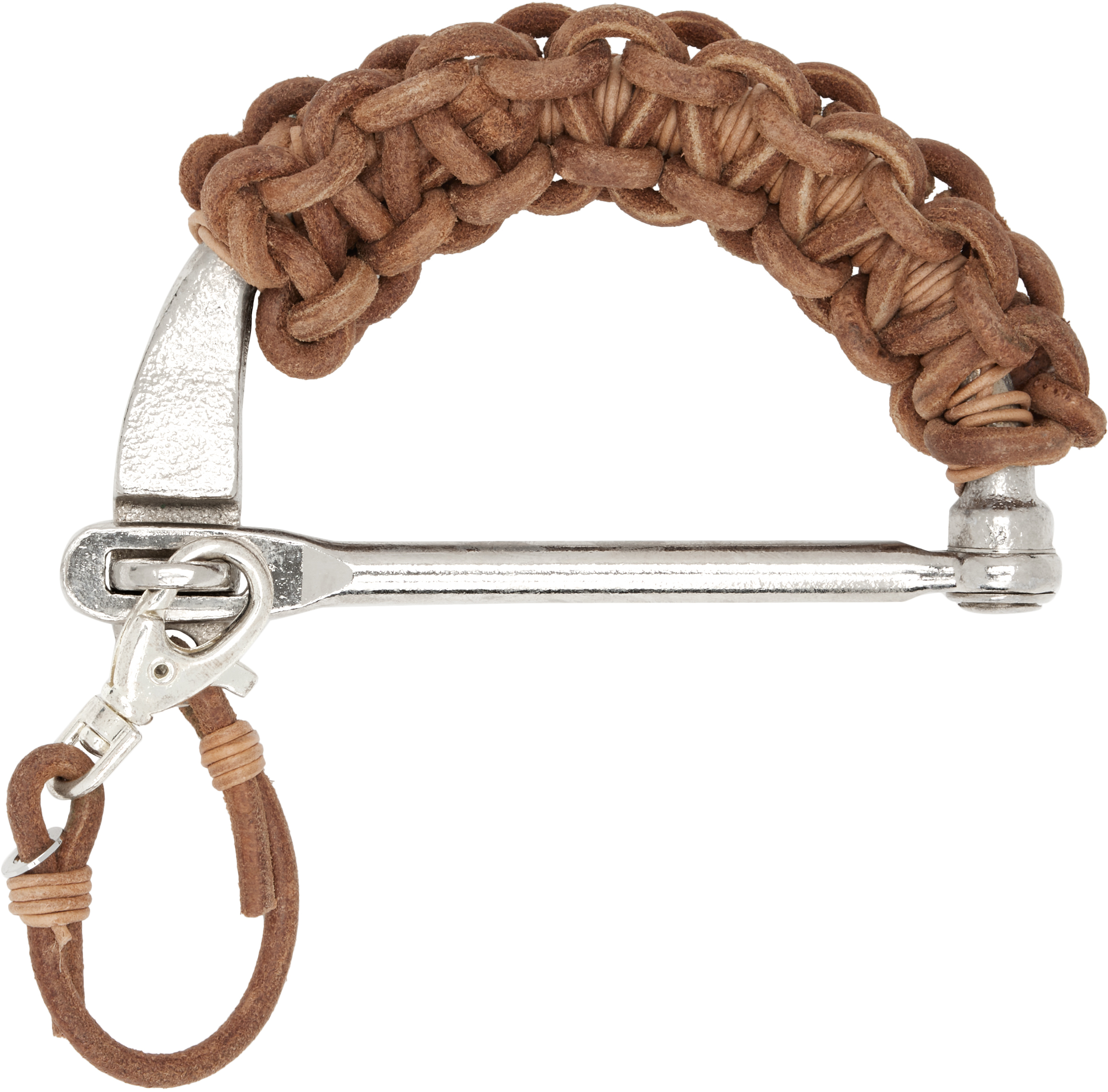 Brown & Silver Nº43 Leather Handle Keychain by Bless on Sale