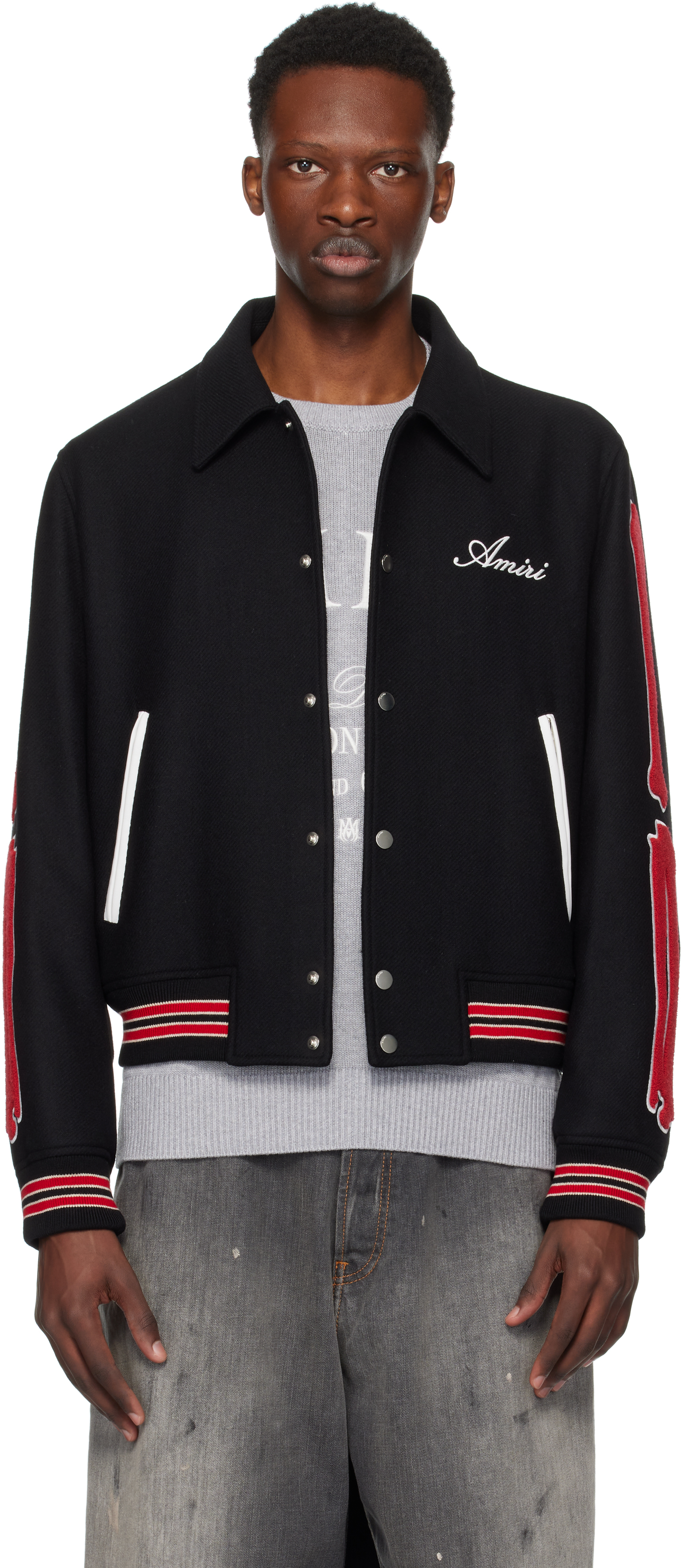 AMIRI: Black & Red Bones Bomber Jacket | SSENSE