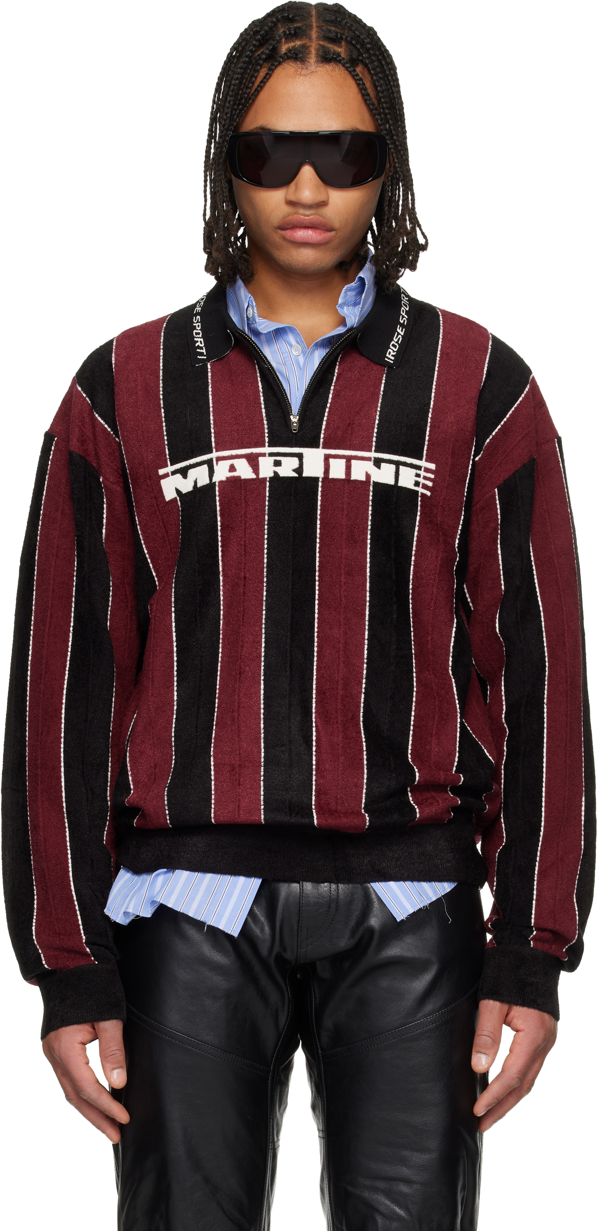 Martine Roseのバーガンディ＆ブラック Sporty Logo ニットポロシャツ