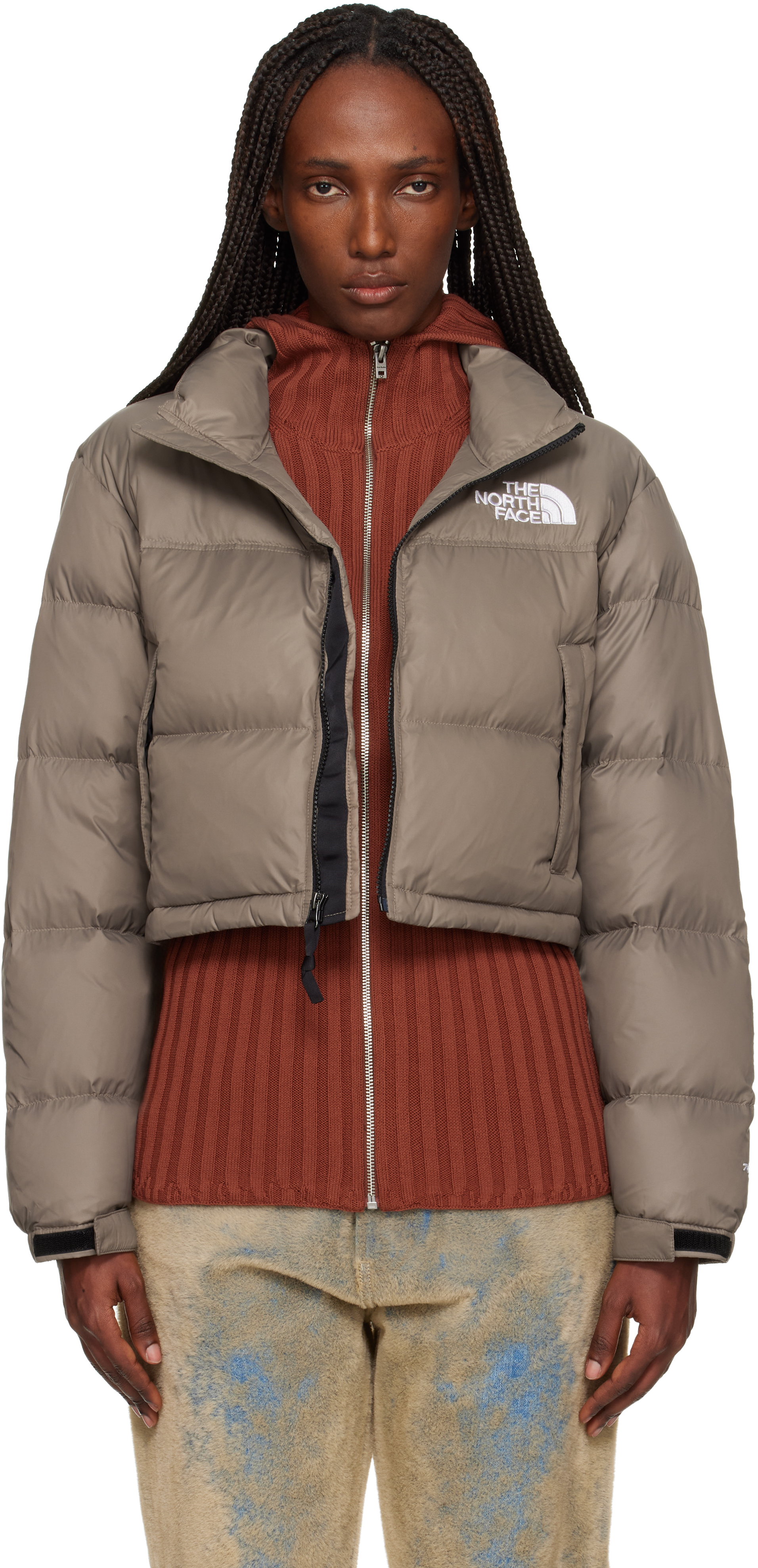 The North Face: Taupe Nuptse Short Down Jacket | SSENSE