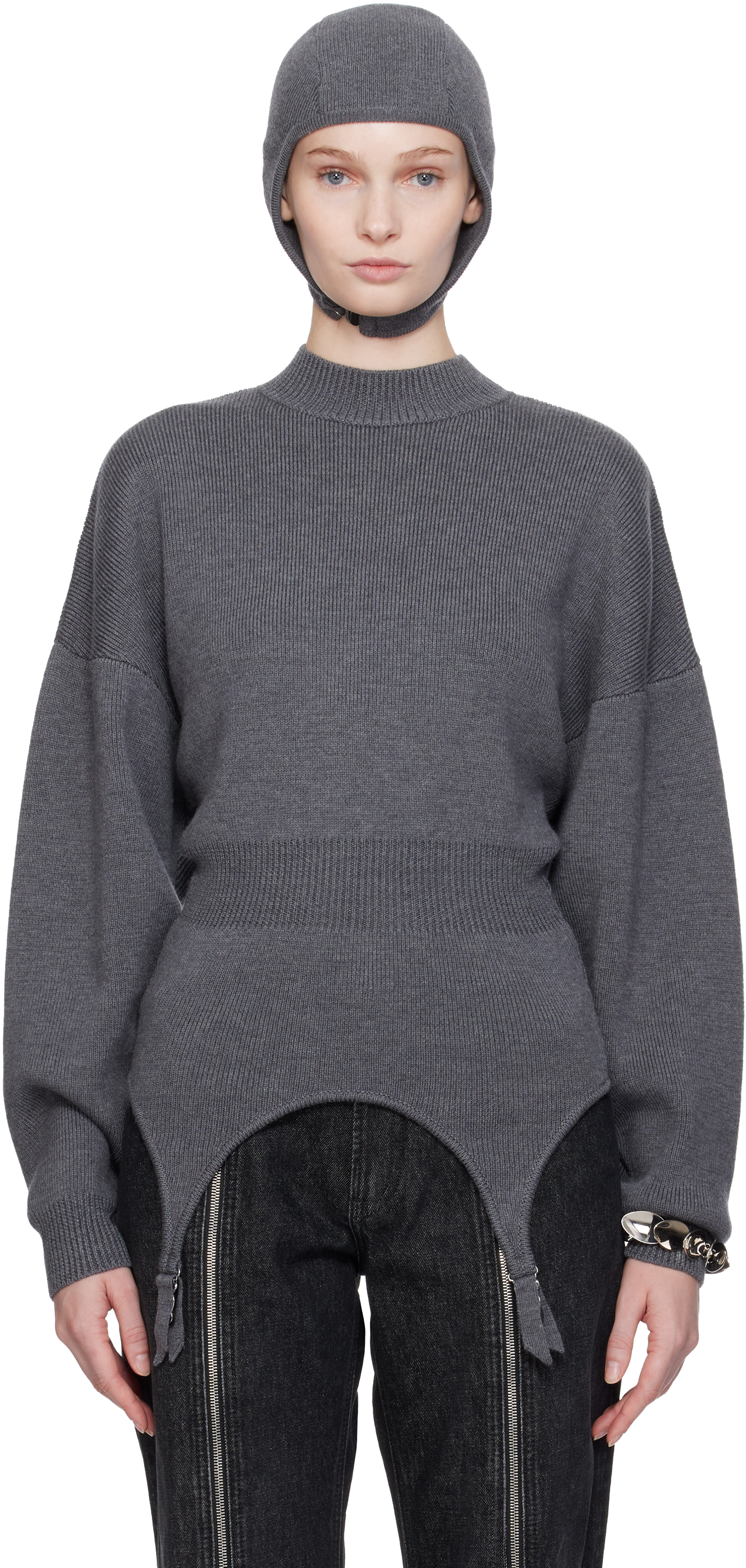 Gray 'The Garter' Sweater by Jean Paul Gaultier on Sale