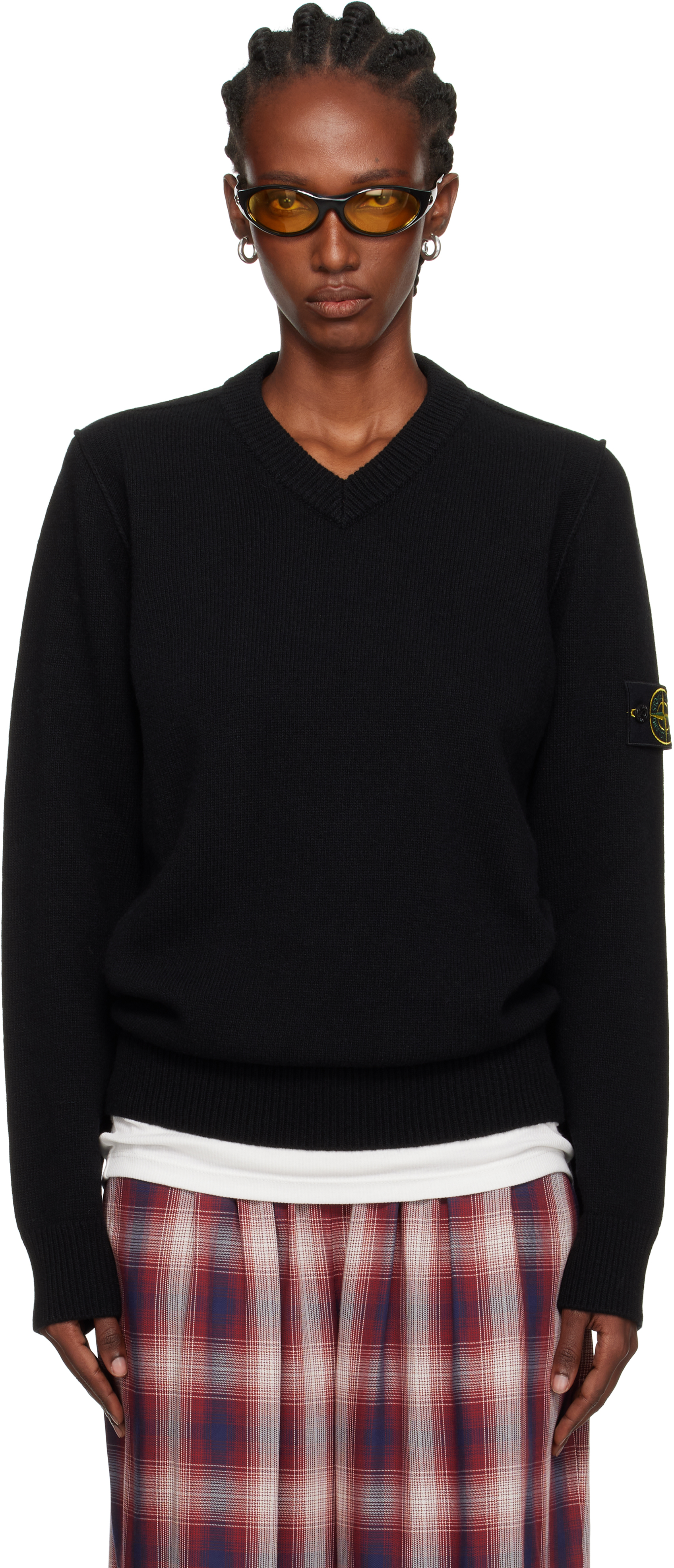 Stone Island: ブラック 5100033 Jersey Lambswool Vネックセーター