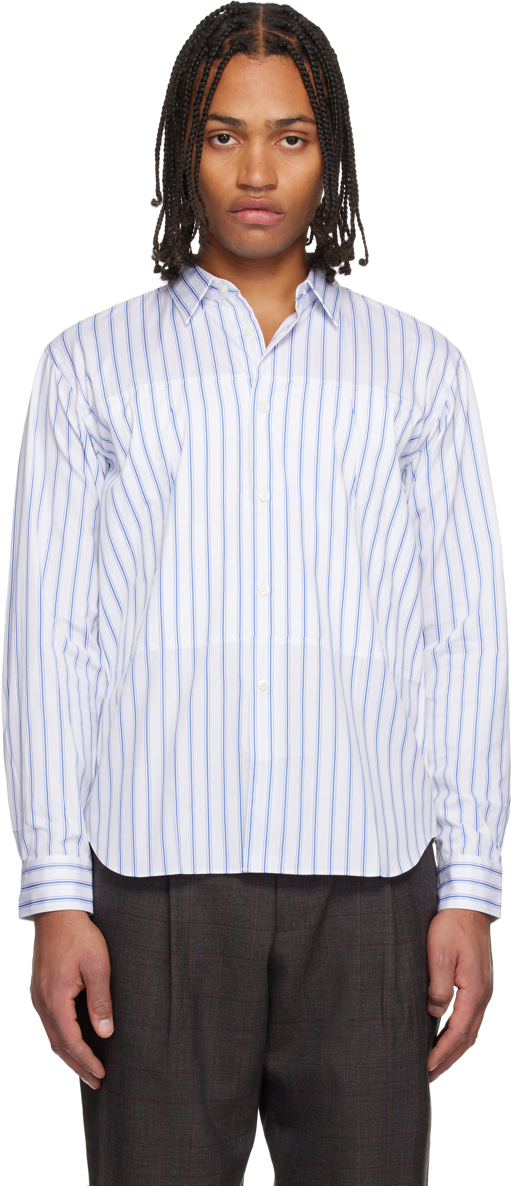 Navy & White Striped Shirt by Comme des Garçons Homme Deux on Sale