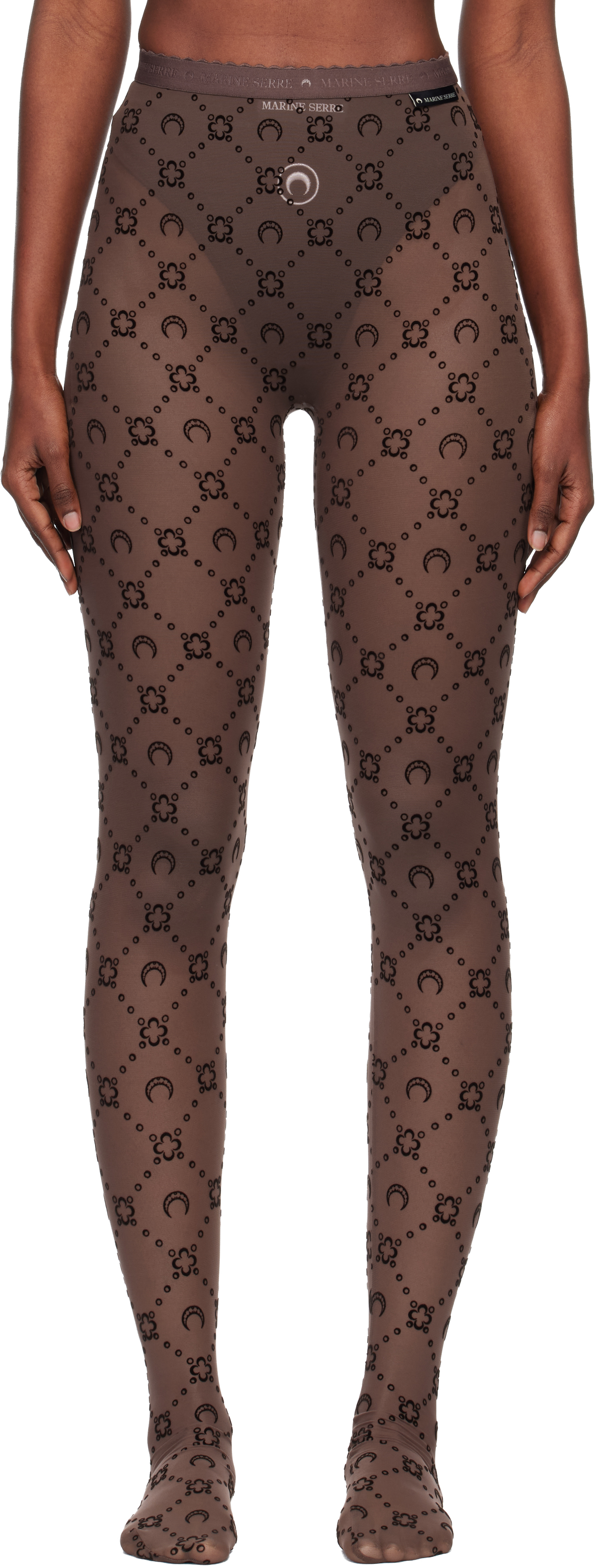 SSENSE Exclusive Brown Recycled Mesh Flock Tights by Marine Serre
