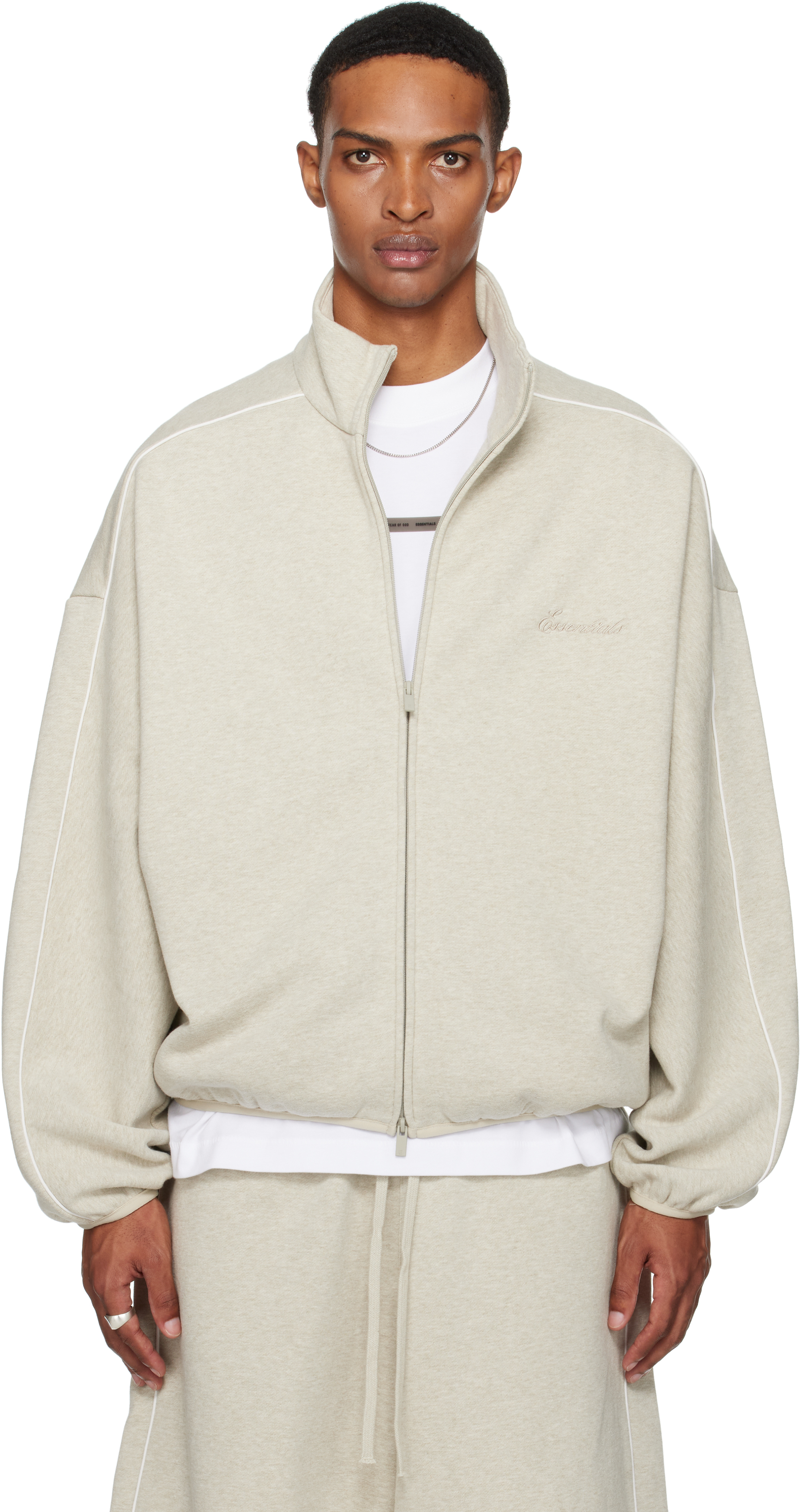Fear of God ESSENTIALS: Beige Modern Fit Fleece Track Jacket | SSENSE