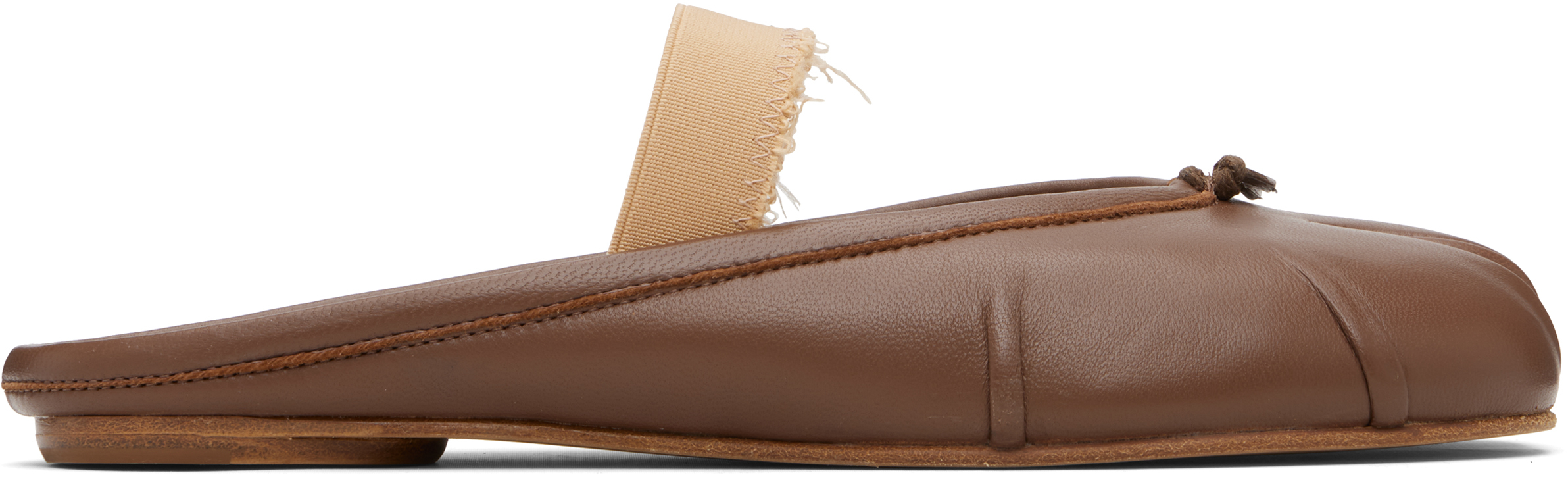 Maison Margiela: Beige Tabi Elastic Band Mule Flats | SSENSE