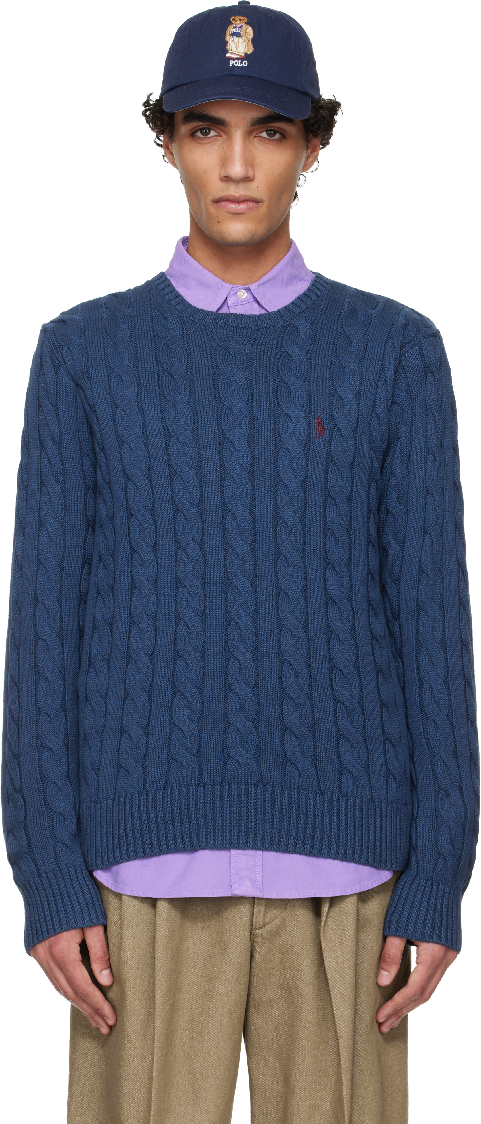 Polo Ralph Laurenのネイビー ケーブルニット コットン セーターがセール中