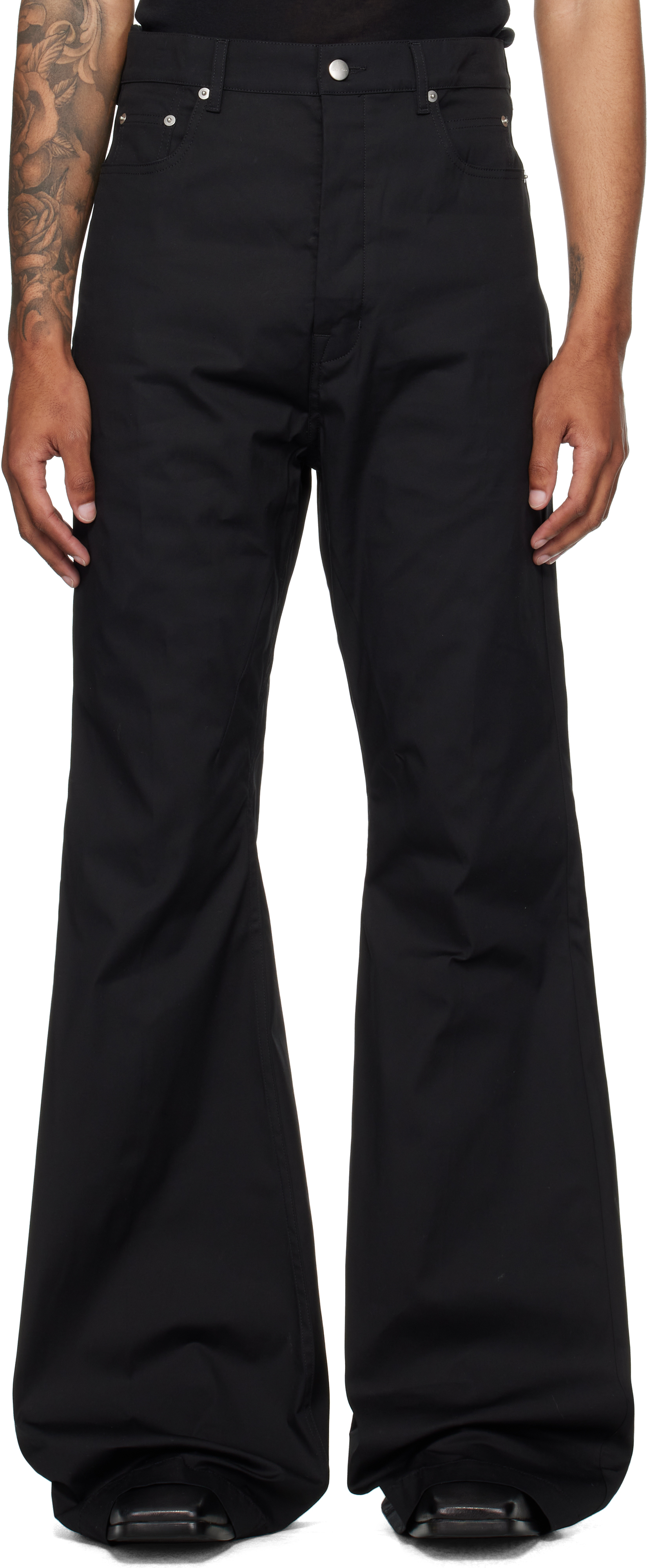 Black Concordians Bolan Bootcut Trousers by Rick Owens on Sale