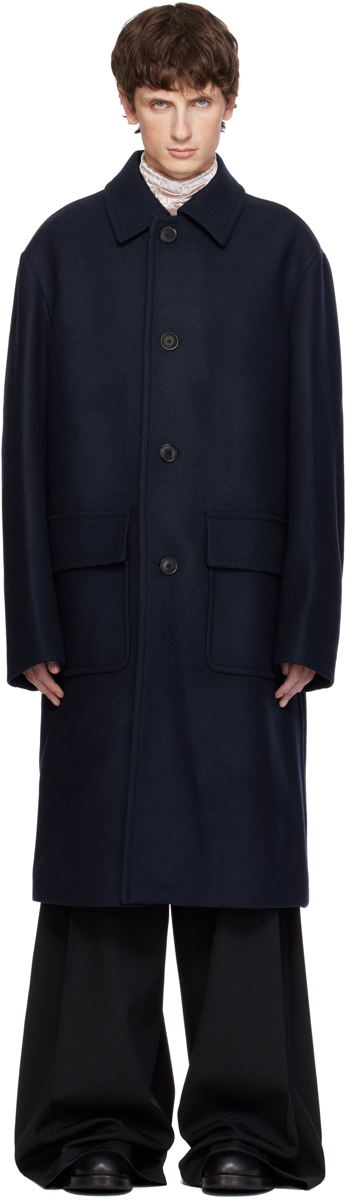 Dries Van Noten: Navy Wool Coat | SSENSE