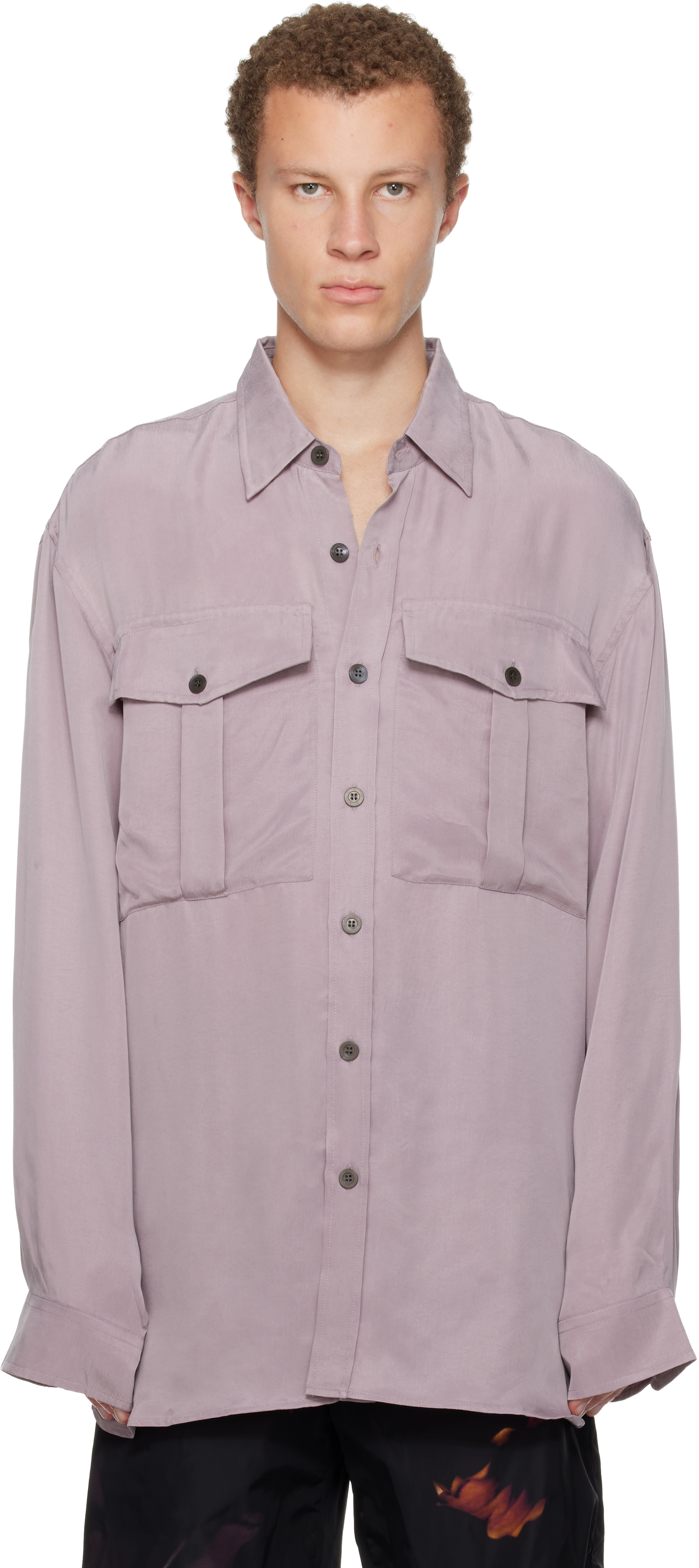 Purple Oversized Cupro Shirt by Dries Van Noten on Sale