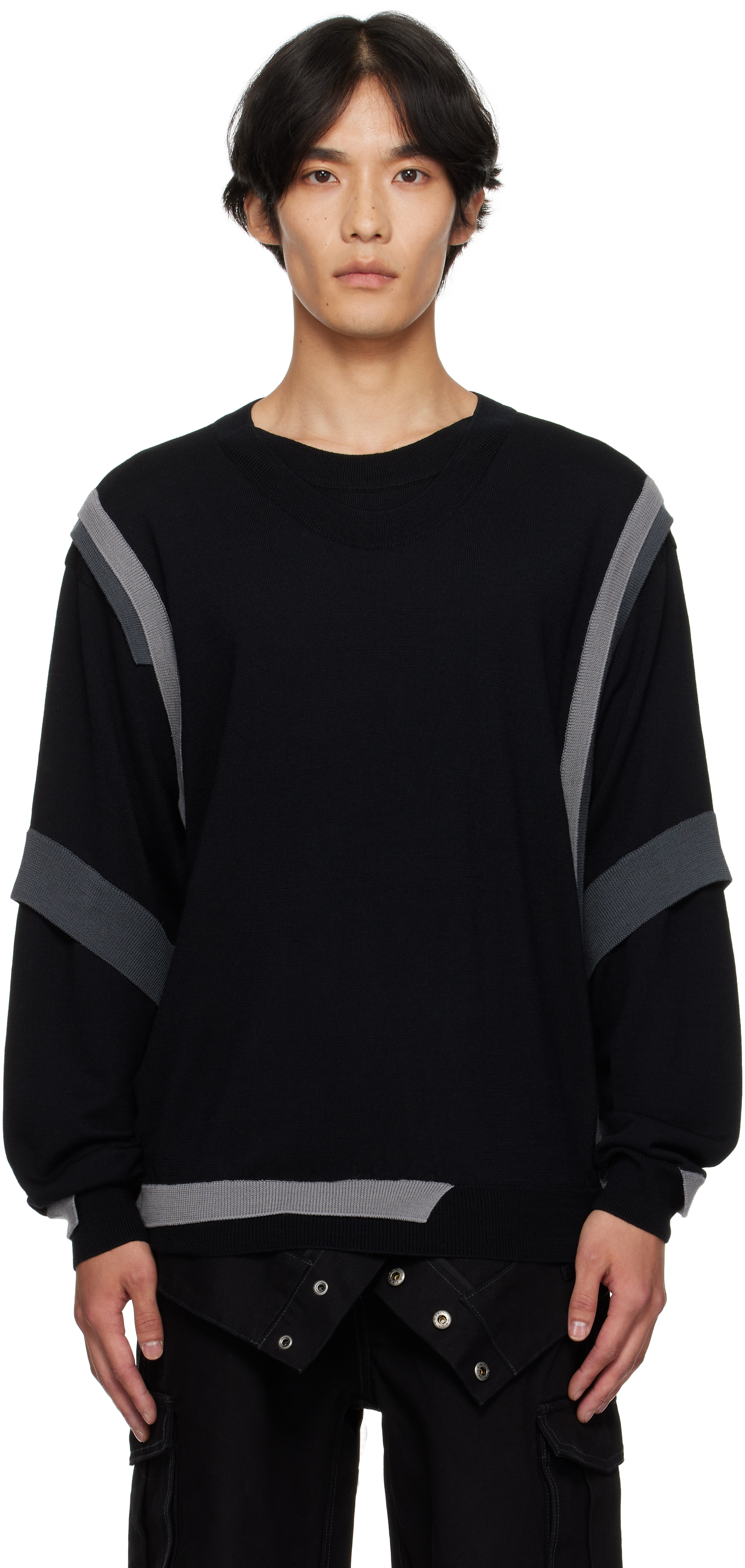 Black Layered Crewneck Sweater by Andersson Bell on Sale