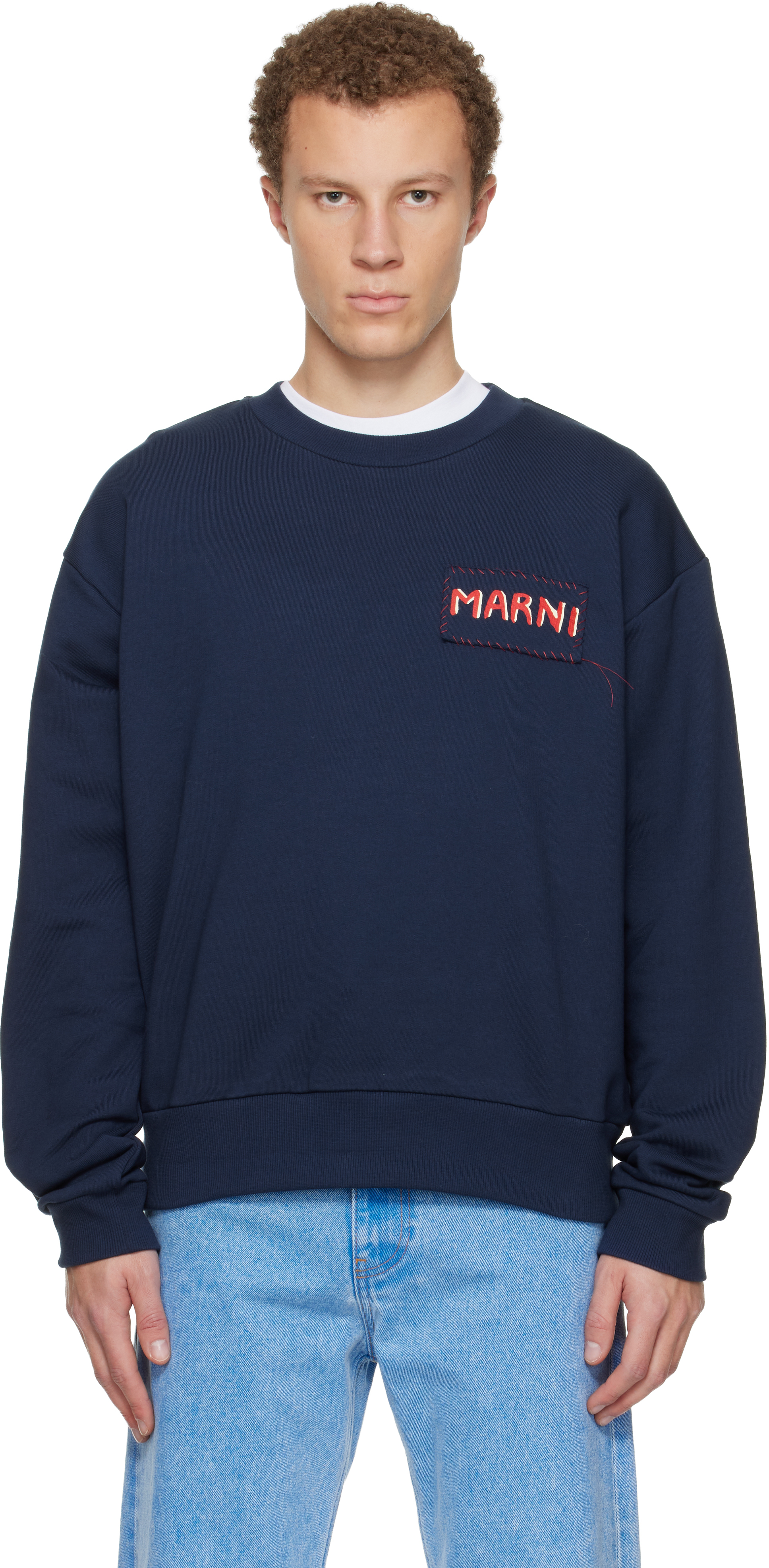 Navy Logo Patch Sweatshirt by Marni on Sale