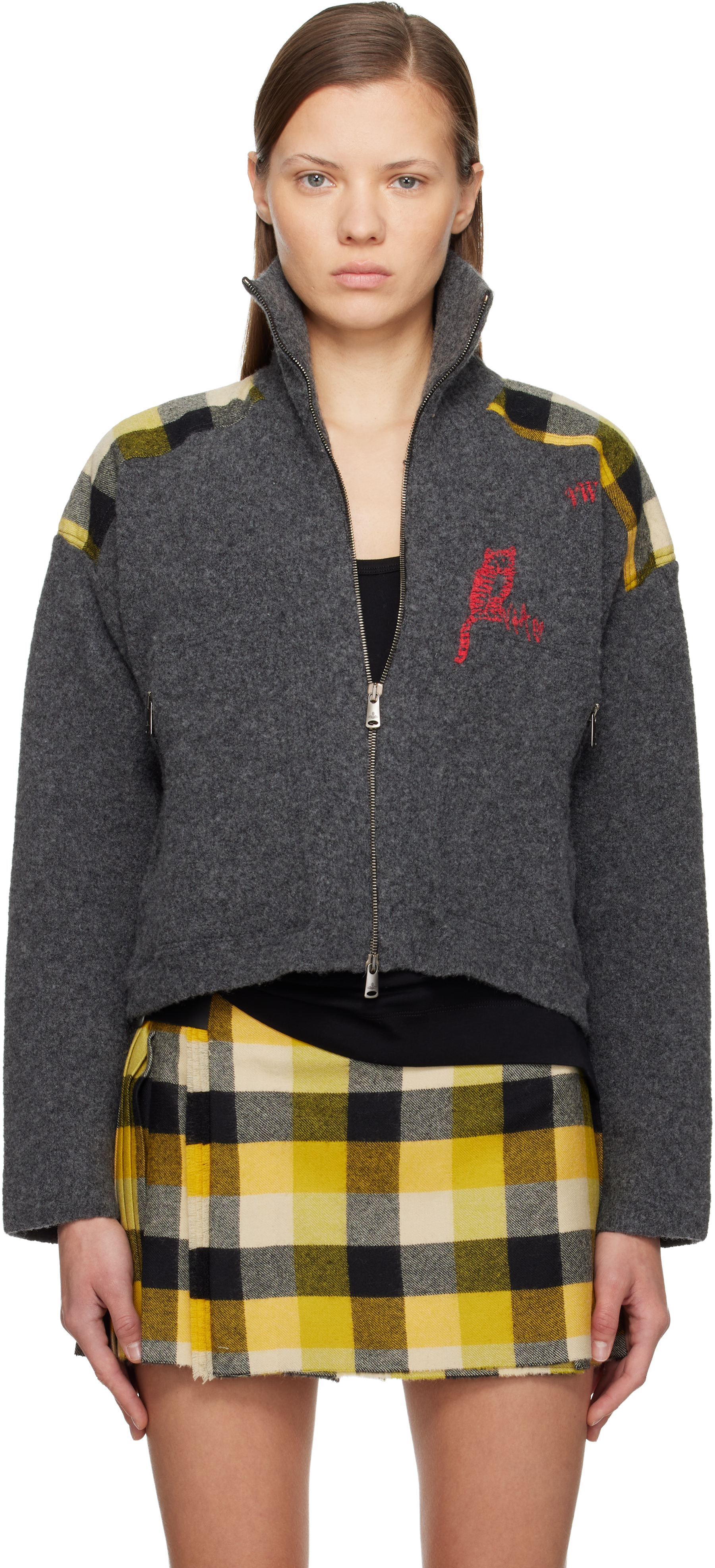 Gray Logo Zip-Up Track Jacket by Vivienne Westwood on Sale