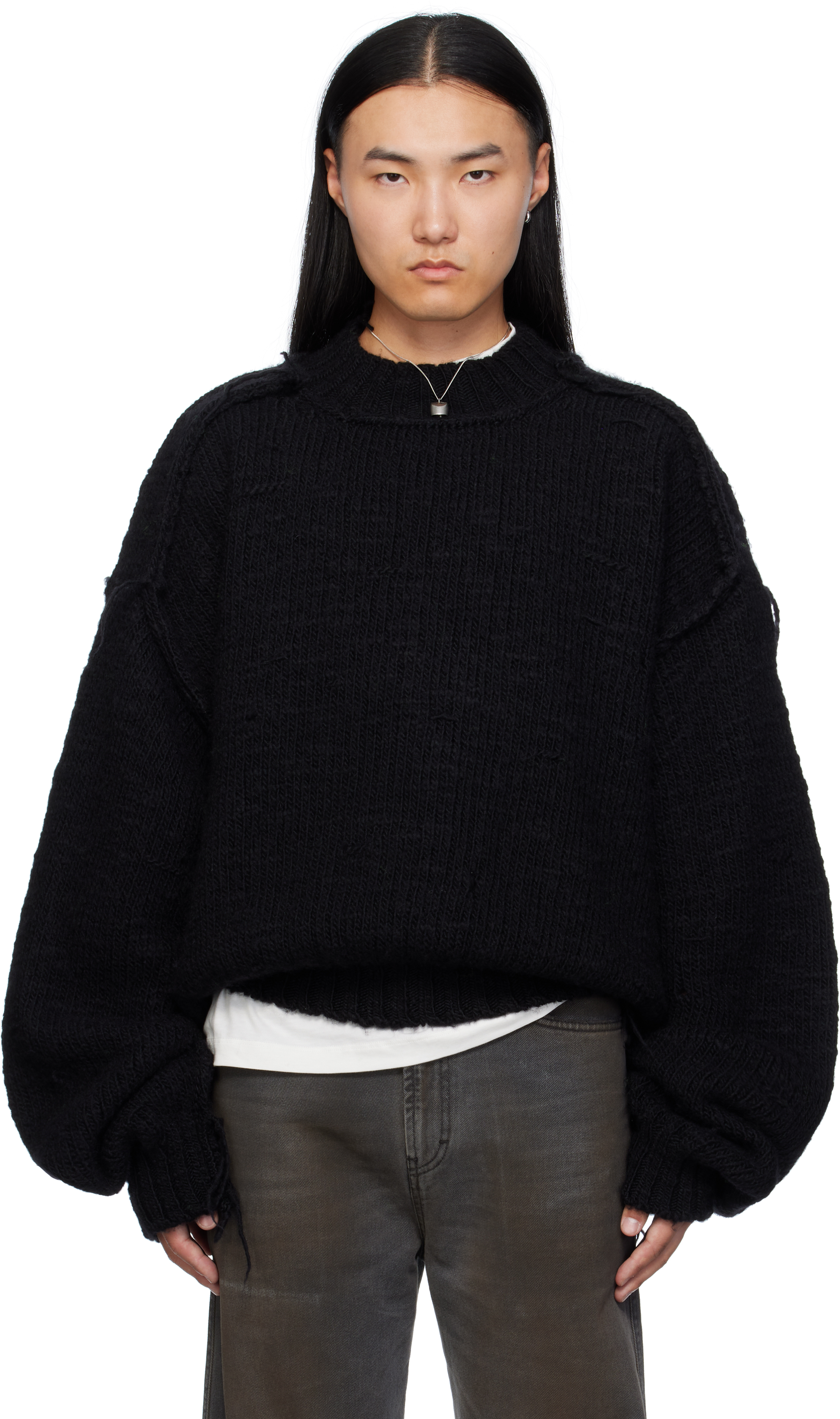Black Kingpin Knit Sweater by LU'U DAN on Sale