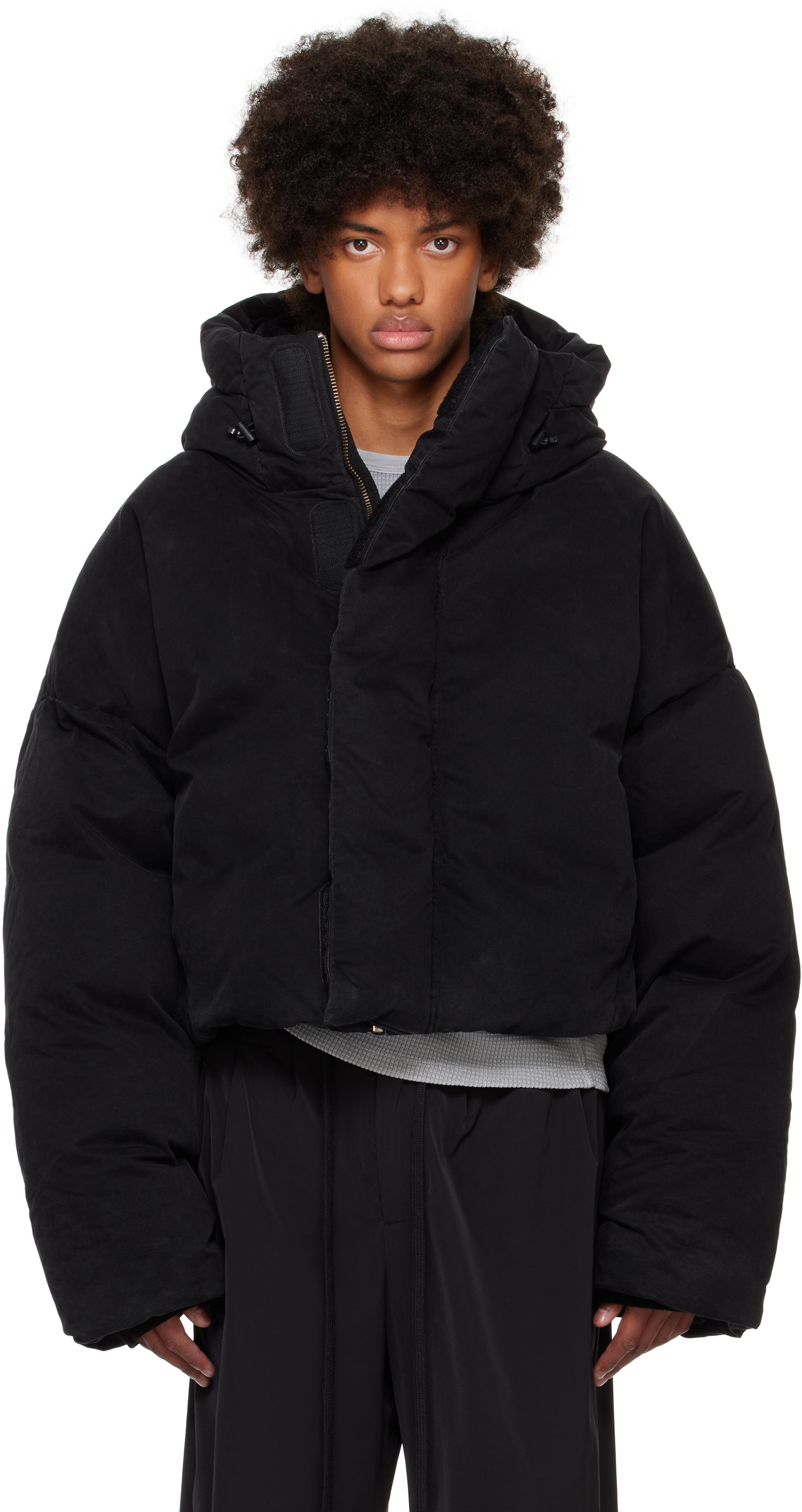 Black MML Hooded Puffer Down Jacket by Entire Studios on Sale