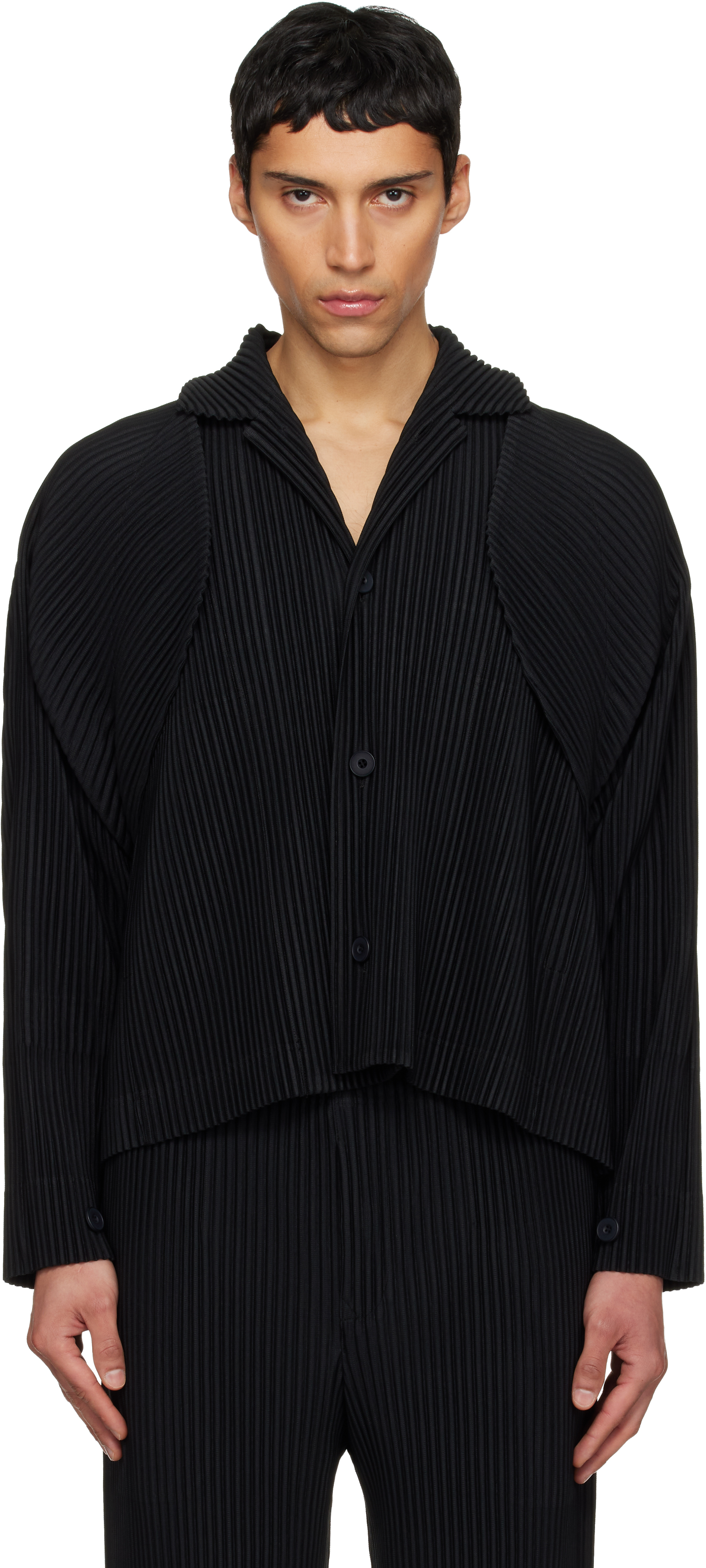 HOMME PLISSÉ ISSEY MIYAKE: Black 'Cover and Fold' Jacket | SSENSE