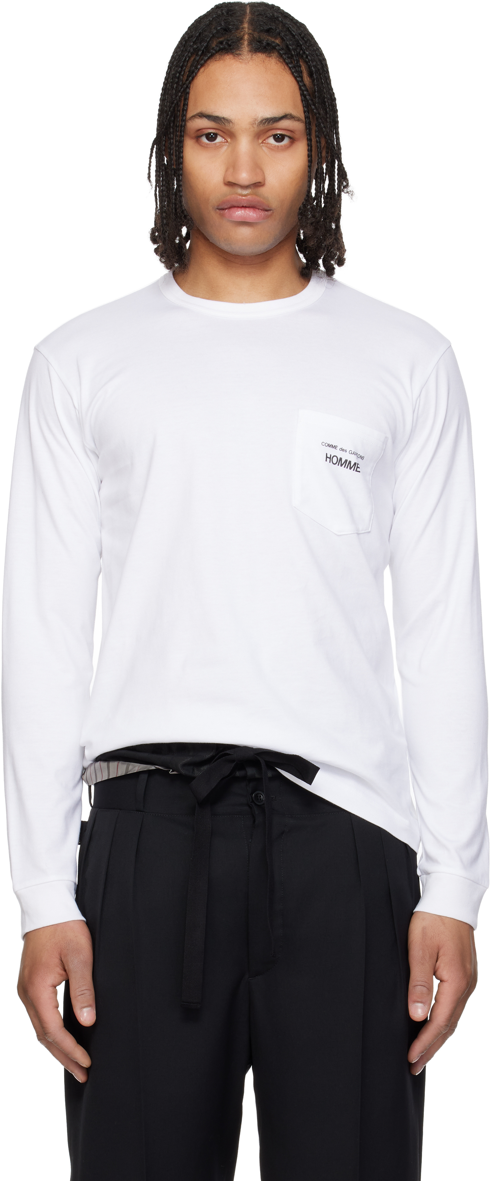 Comme des Garçons Homme: ホワイト ポケット 長袖Tシャツ | SSENSE 日本