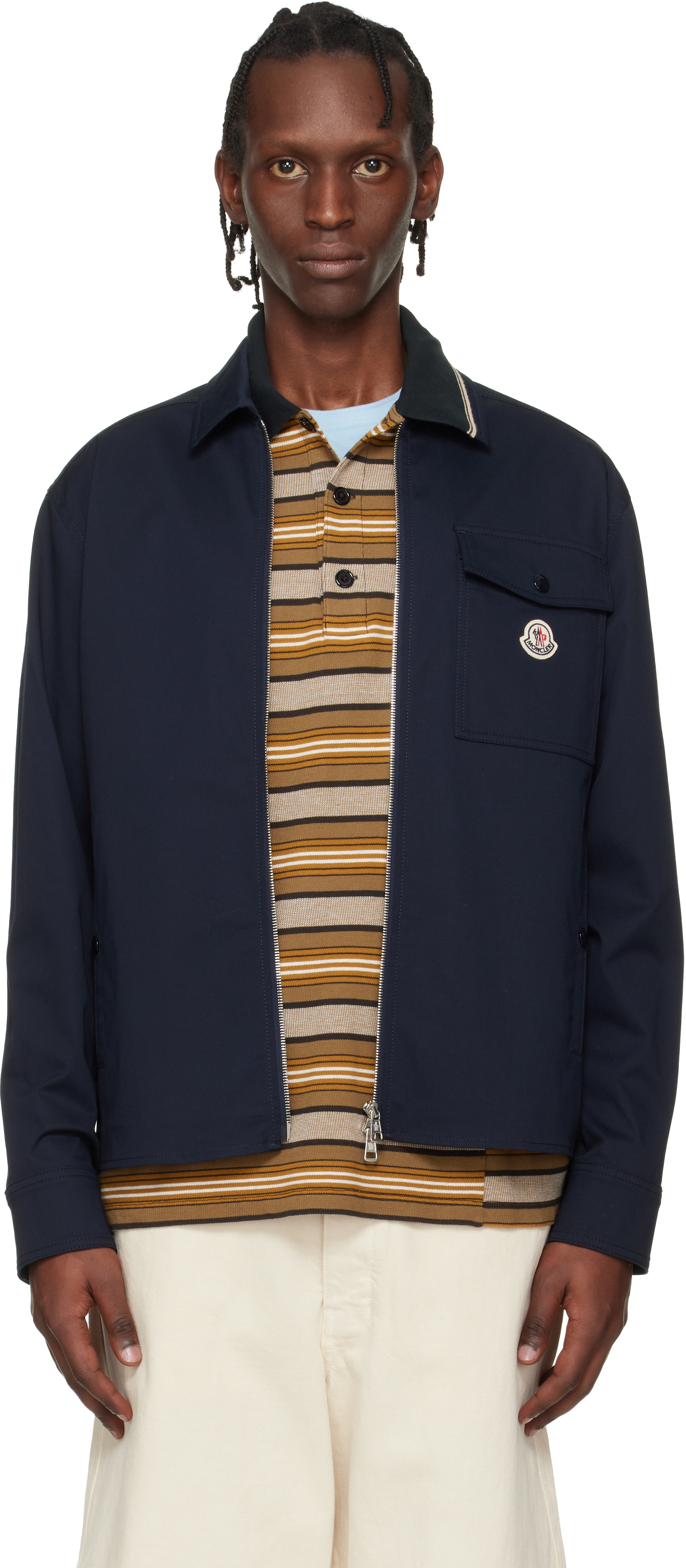 Moncler: ネイビー コットンブレンド ギャバジン シャツジャケット