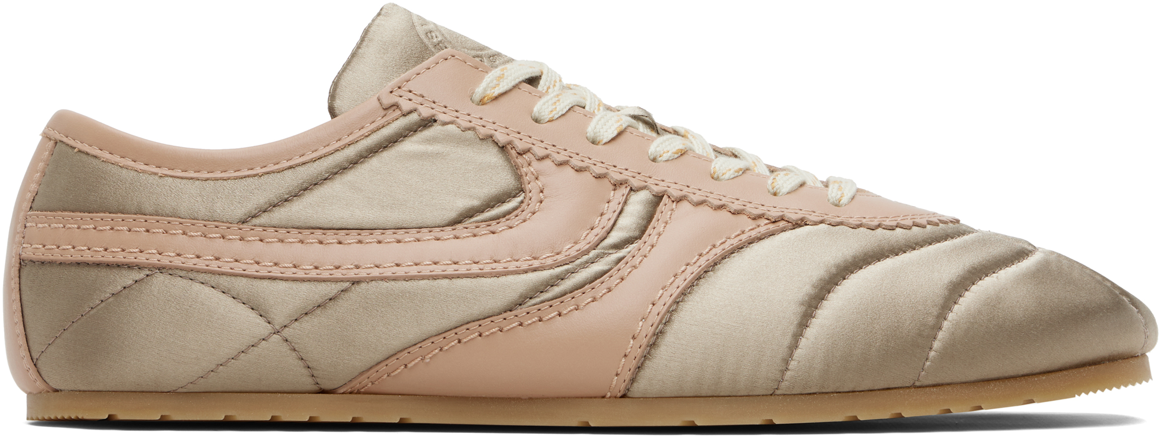 Dries Van Noten: Taupe & Pink Satin Sneakers | SSENSE