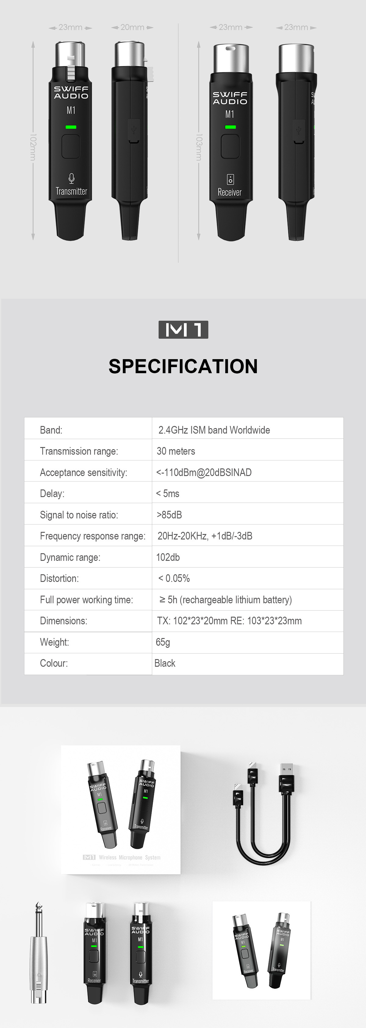 SWIFF Audio M1 Wireless Microphone Adapter System 2.4 GHz Digital