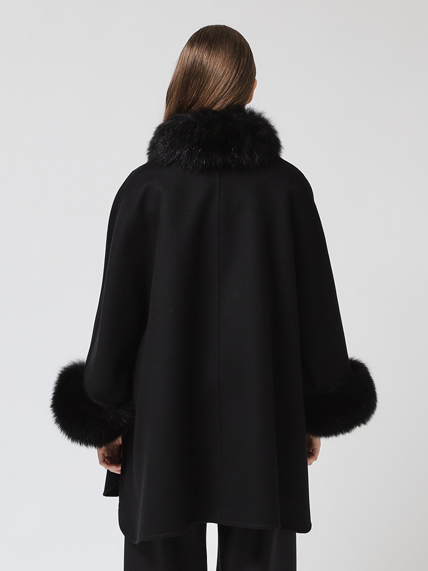 LORO PIANA|FAVOLA DOUBLE】ファー付き ウールカシミヤ ポンチョコート