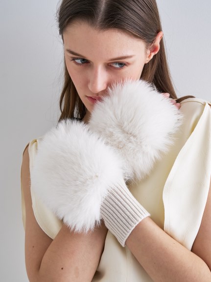 フォックスファー付き カシミヤ混ニットグローブ（その他）｜ALPO