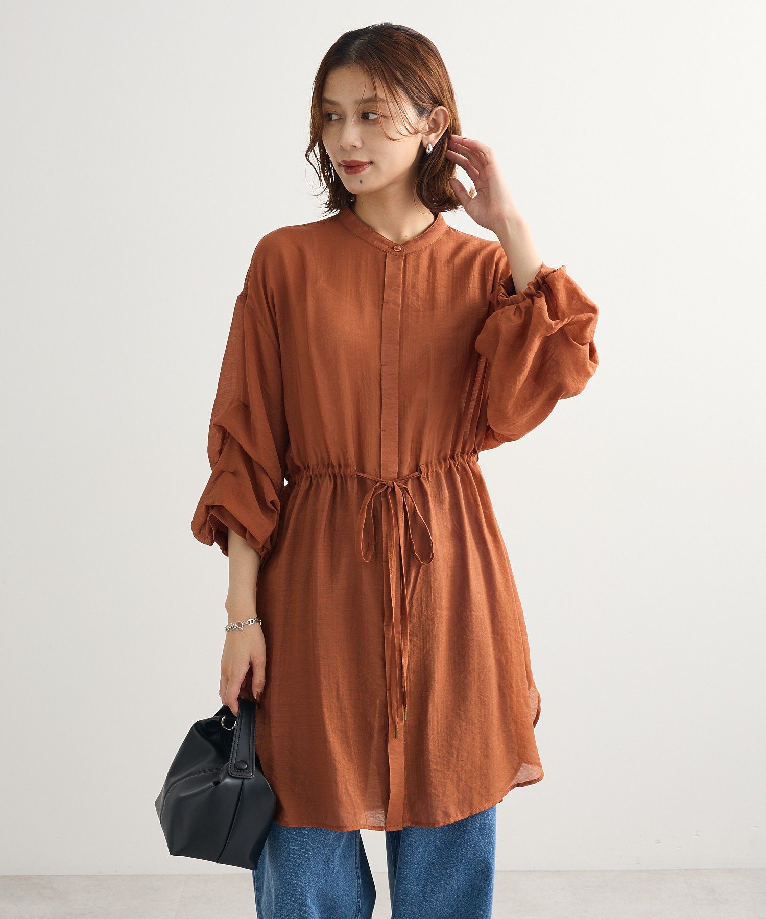 バンドカラー比翼タック袖チュニック/Green Parks（グリーン パークス