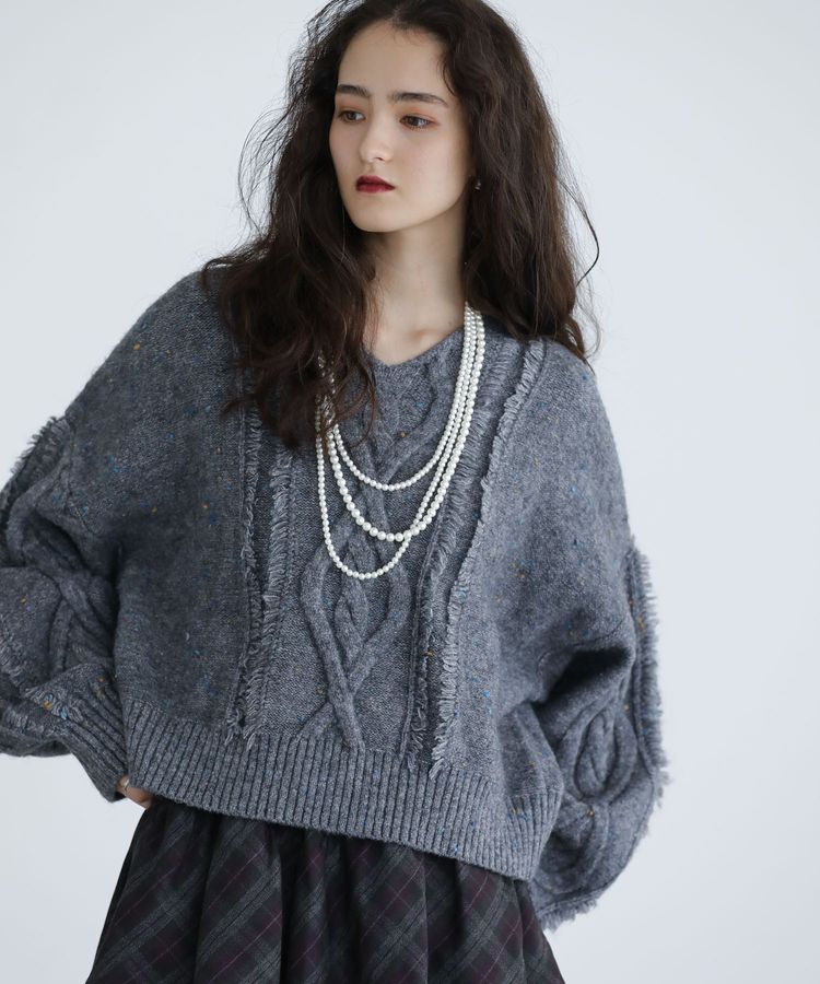 □ESCAR フリンジケーブルポップコーンニット/Green Parks（グリーン