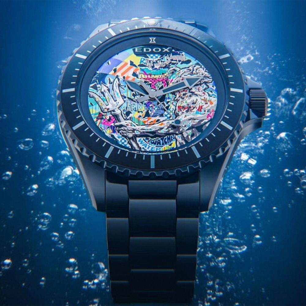 EDOX 伊度Pop Neptunian 海神藍眼淚限量300米潛水機械錶-黑E80141.37NM