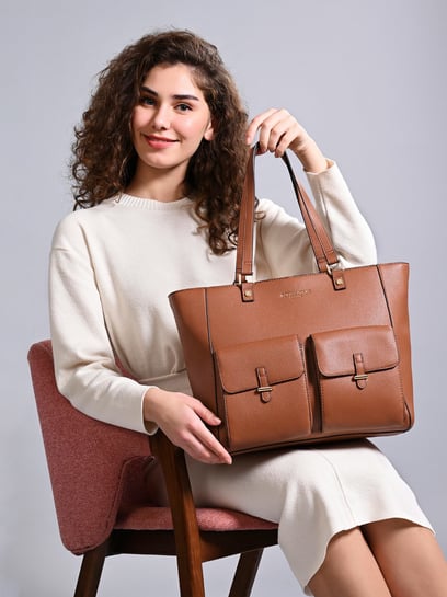 Buy Accessorize London Tan Leather Dana Tote Bag at Best Price