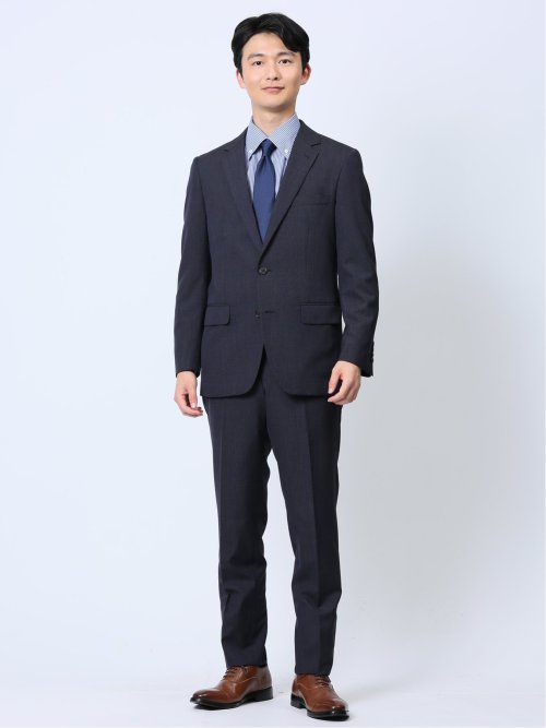 ウール混 スリムフィット 2ボタン2ピーススーツ 組織青(Y4 70青