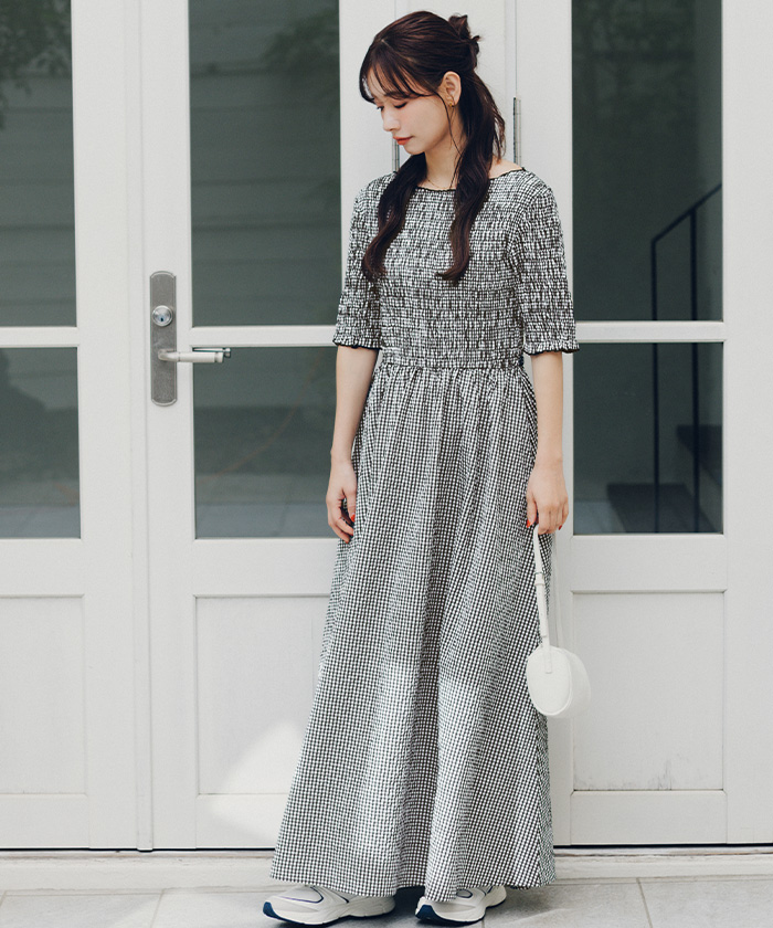 シャーリングハーフスリーブワンピース | titivate