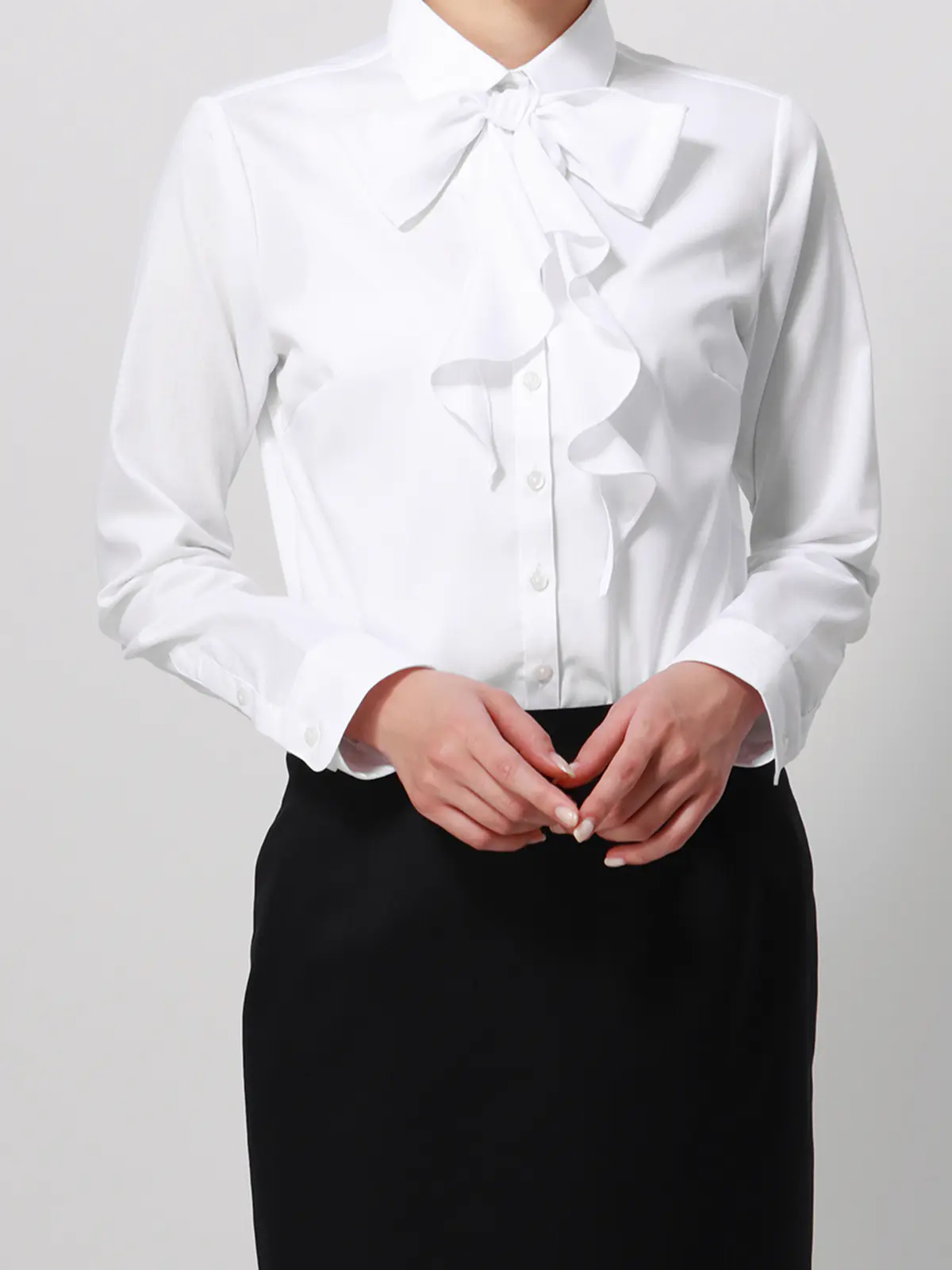 リボン付きレギュラーカラーシャツ／Easy Care Stretch Blouse | SUIT