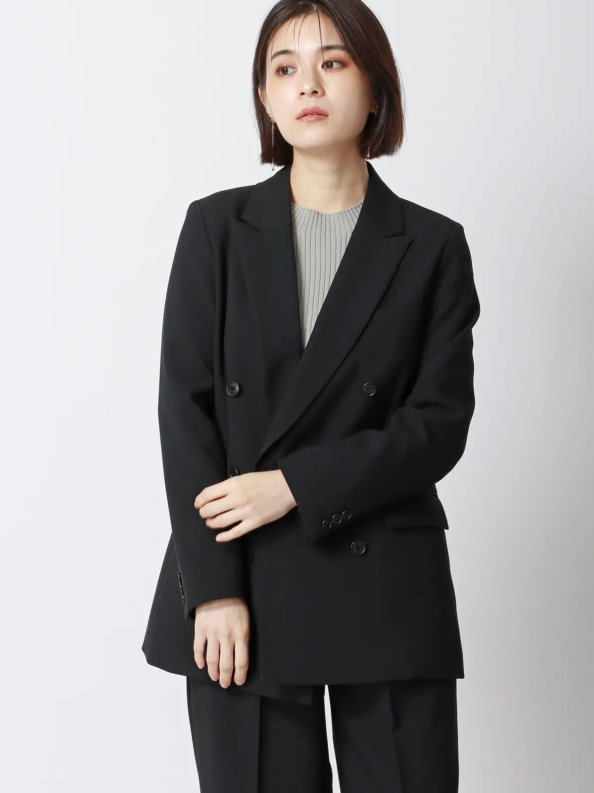 ダブルブレストジャケット／ウォッシャブル／ウールライクストレッチ