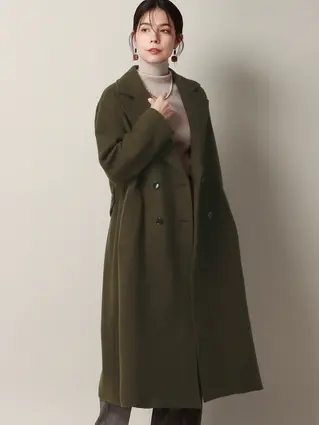 ダブルチェスターコート／撥水／RESCWOOL／ライトビーバー／バック